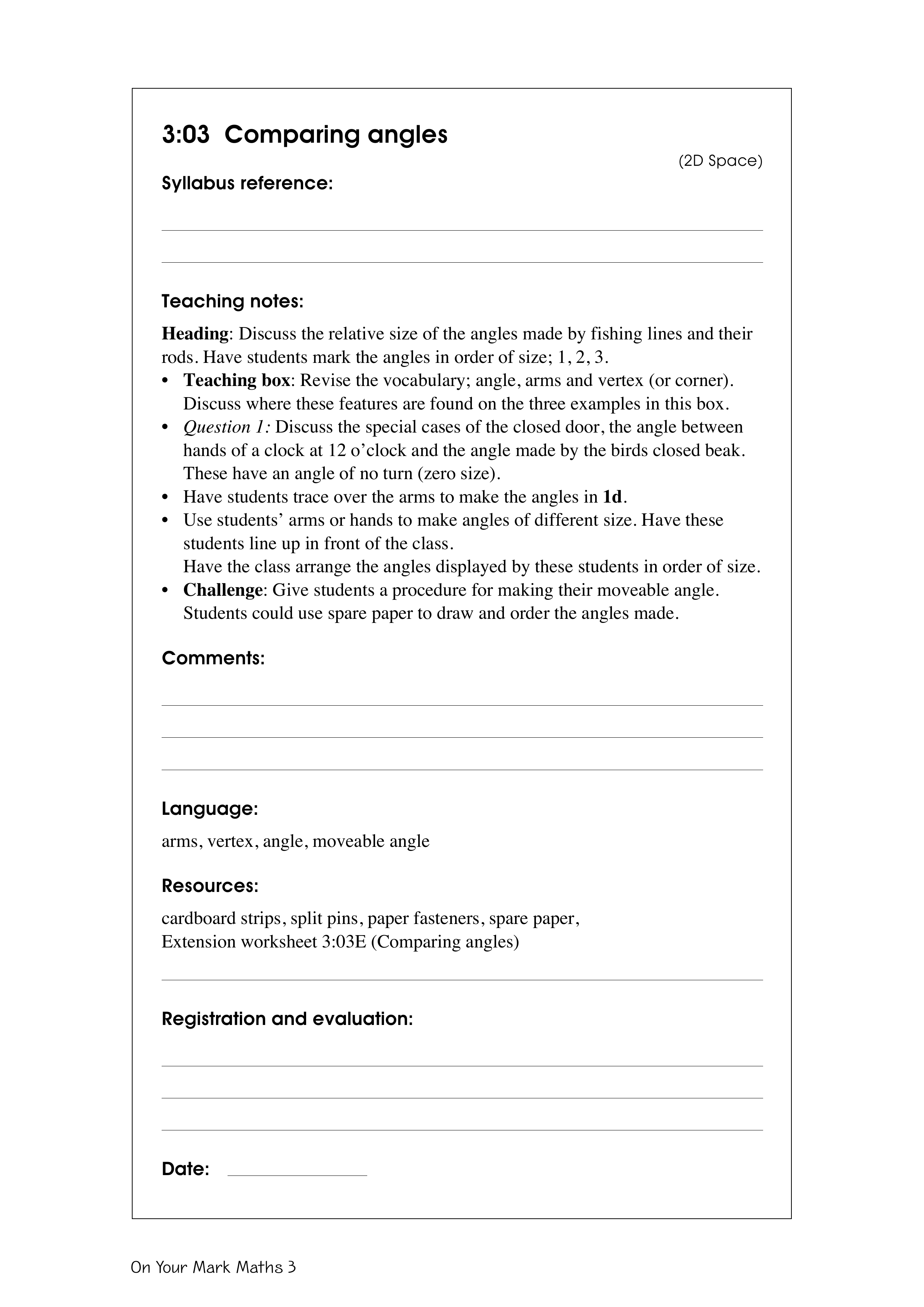 Comparing angles — worksheet preview