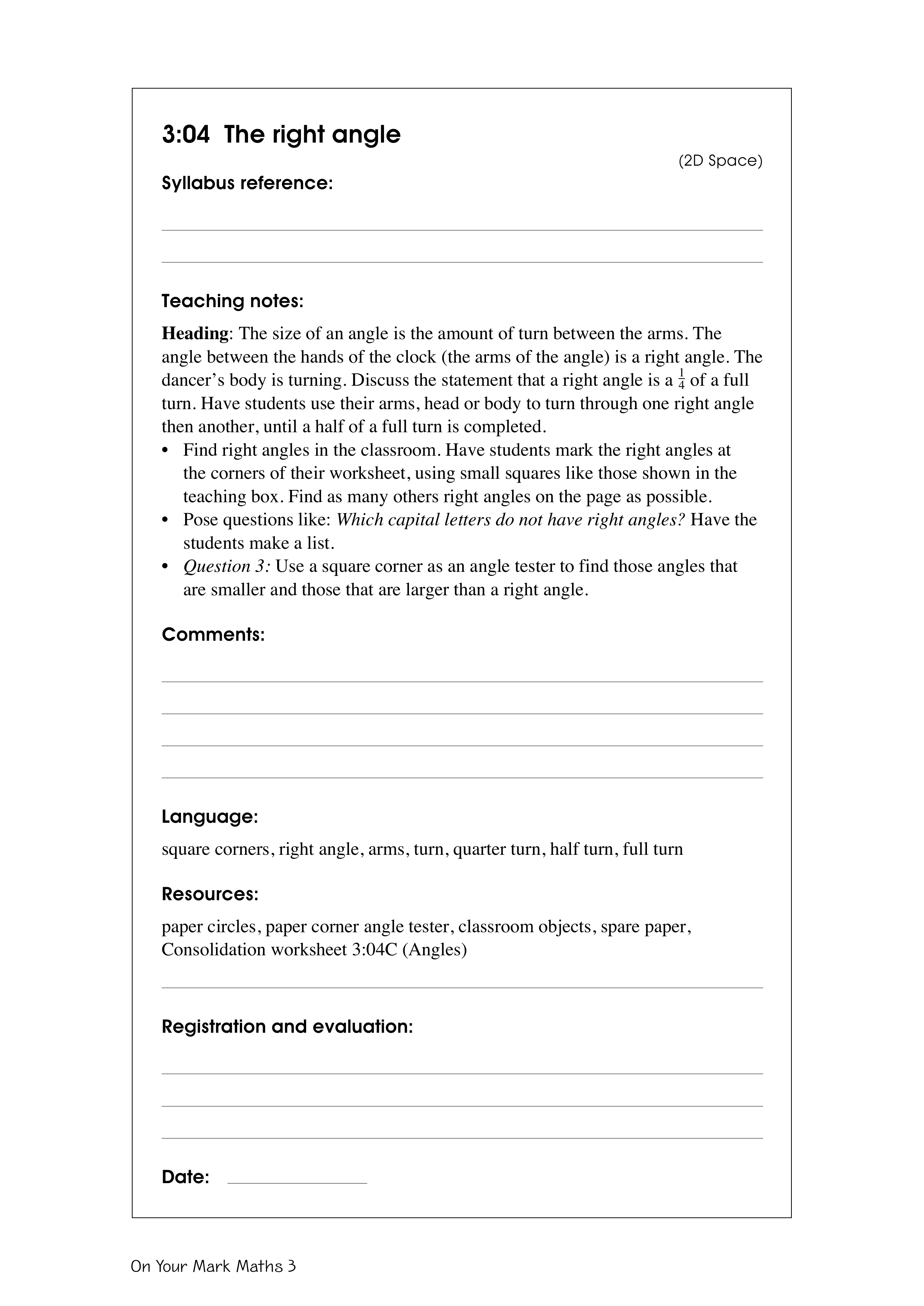 The right angle — worksheet preview