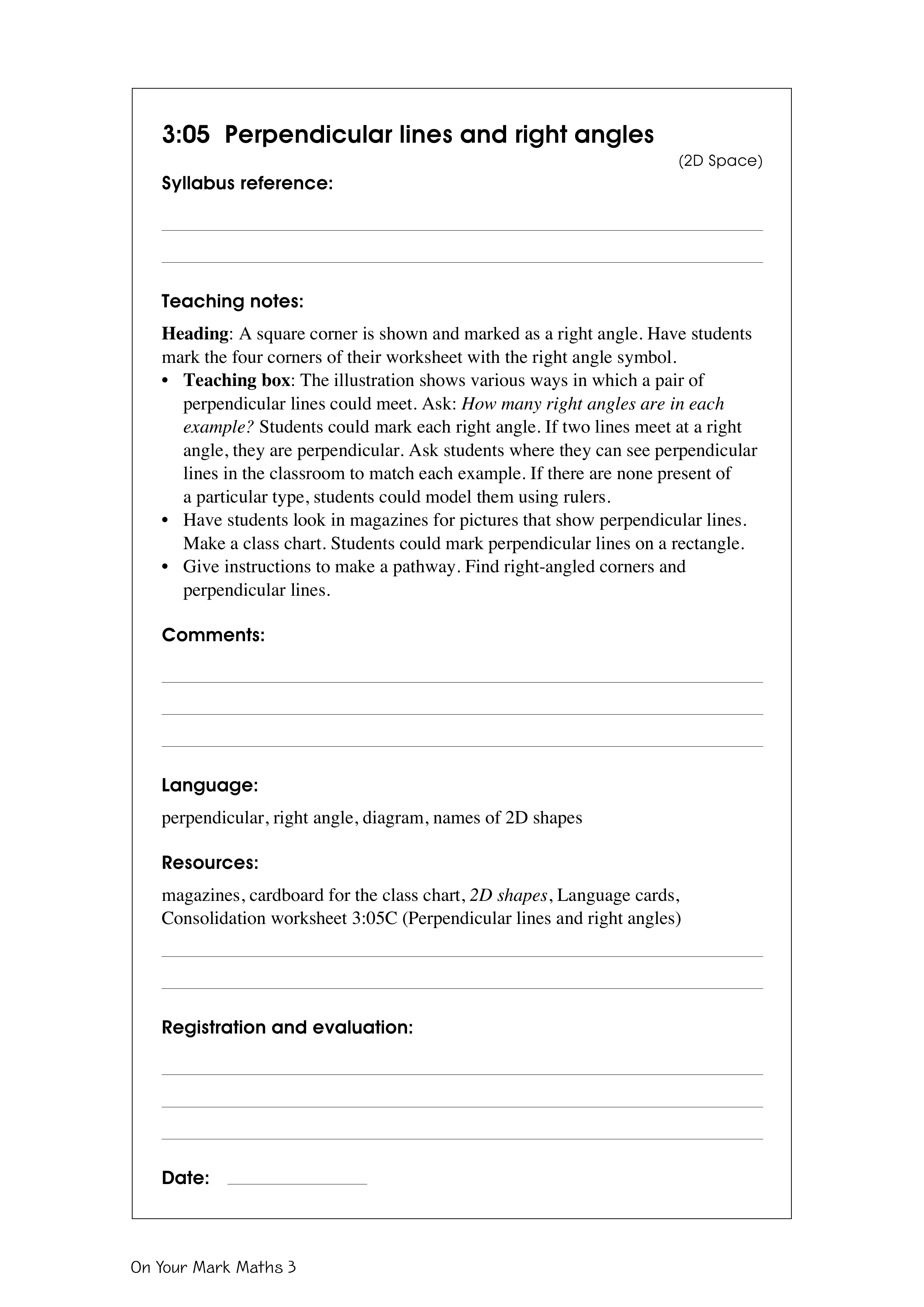 Perpendicular lines and right angles — worksheet preview