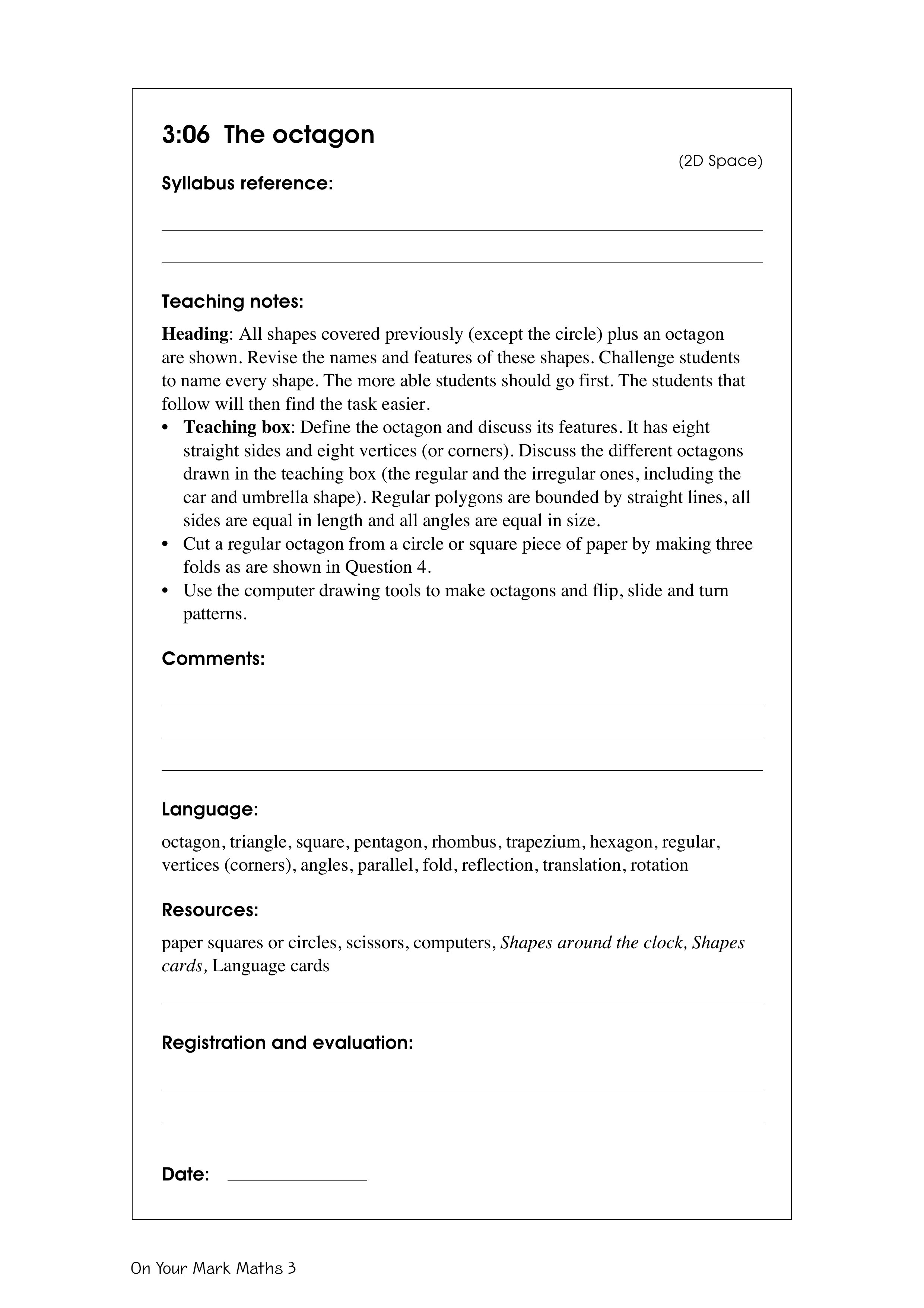 The octagon — worksheet preview