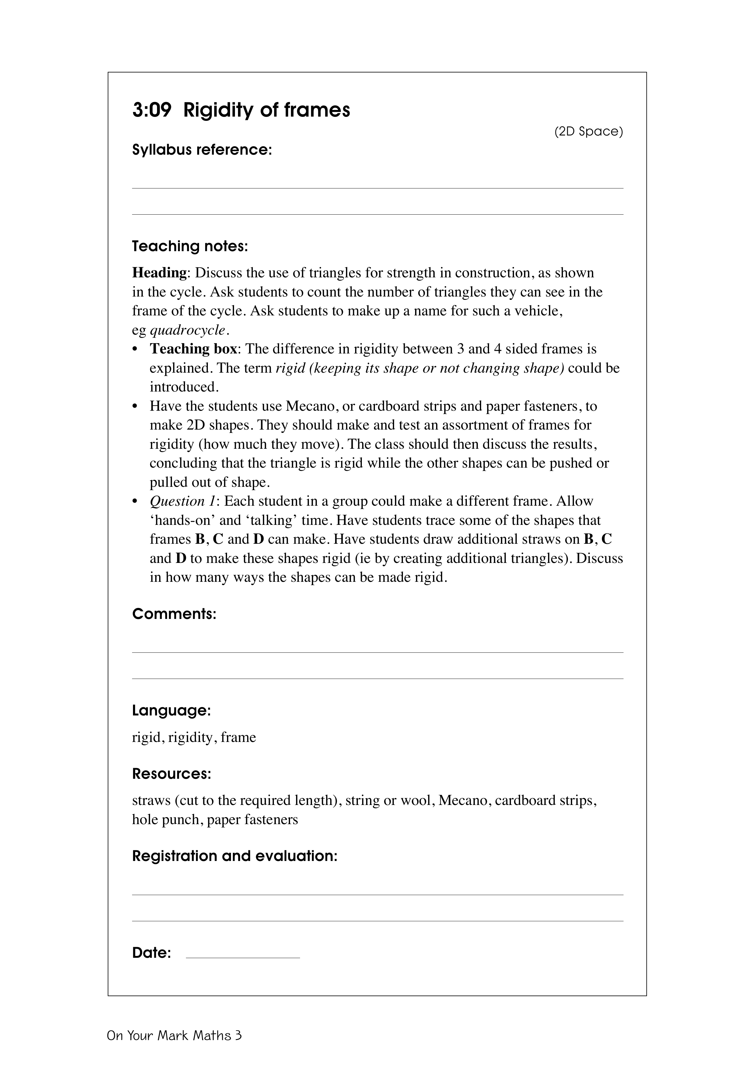 Rigidity of frames — worksheet preview