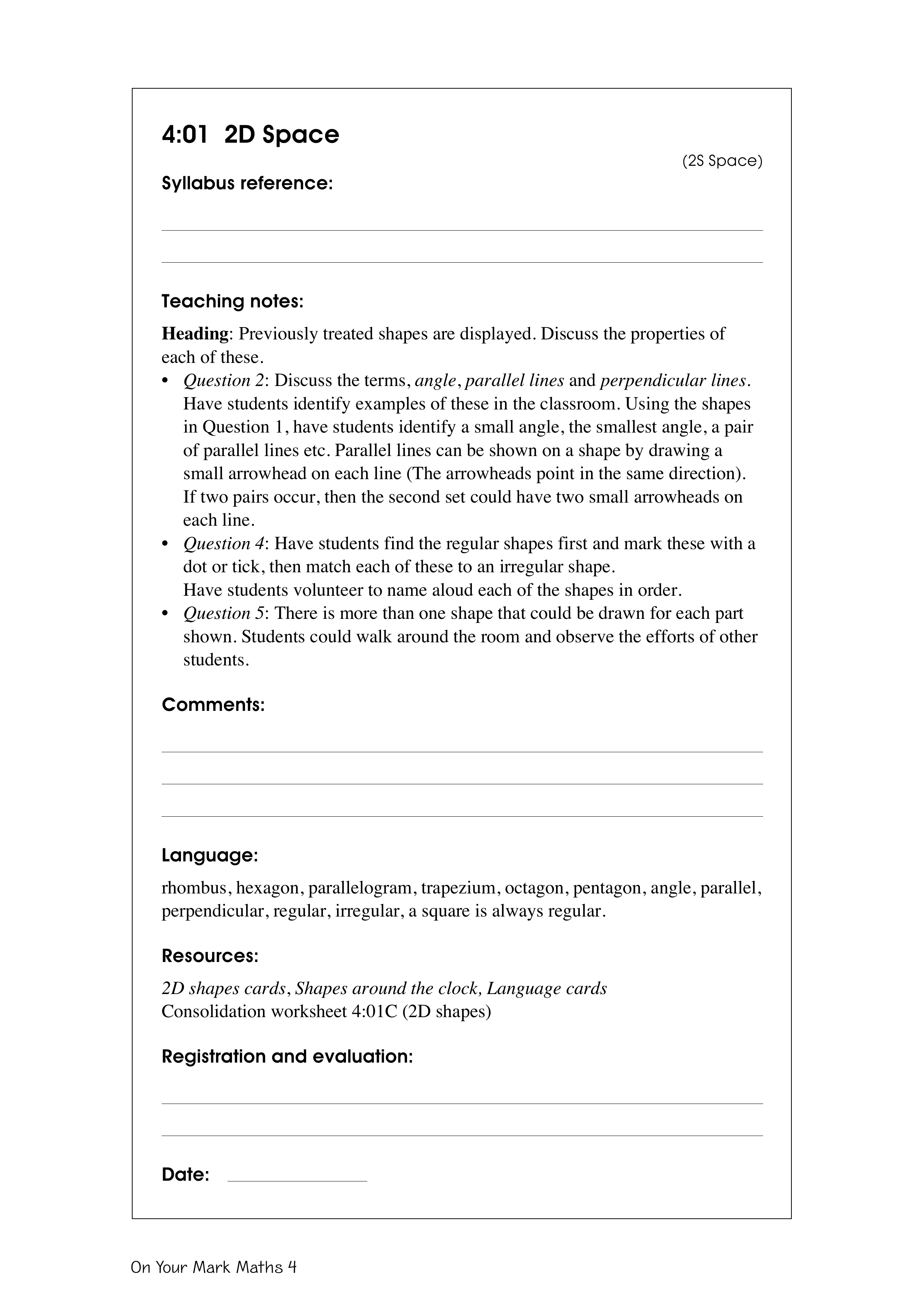 2D Space — worksheet preview