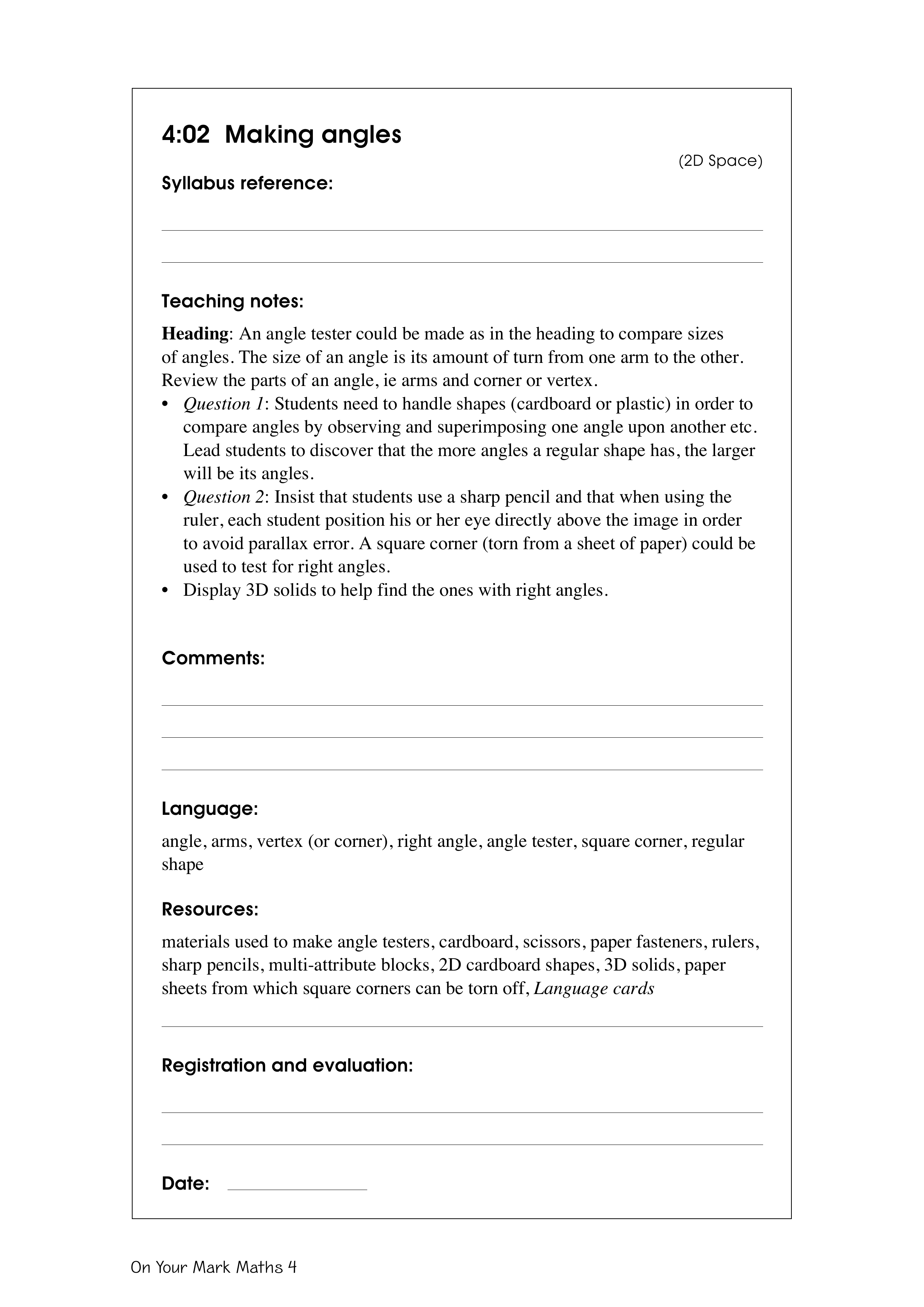 Making angles — worksheet preview