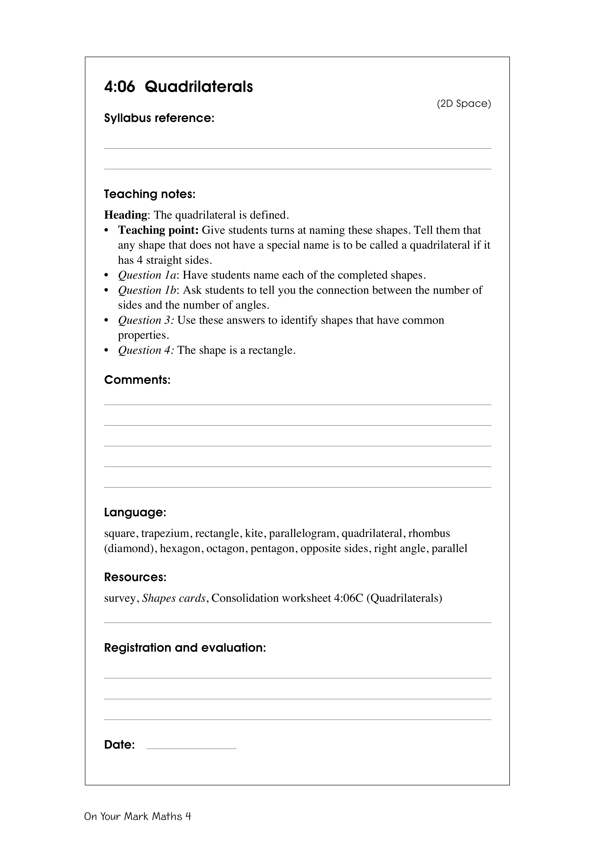 Quadrilaterals — worksheet preview