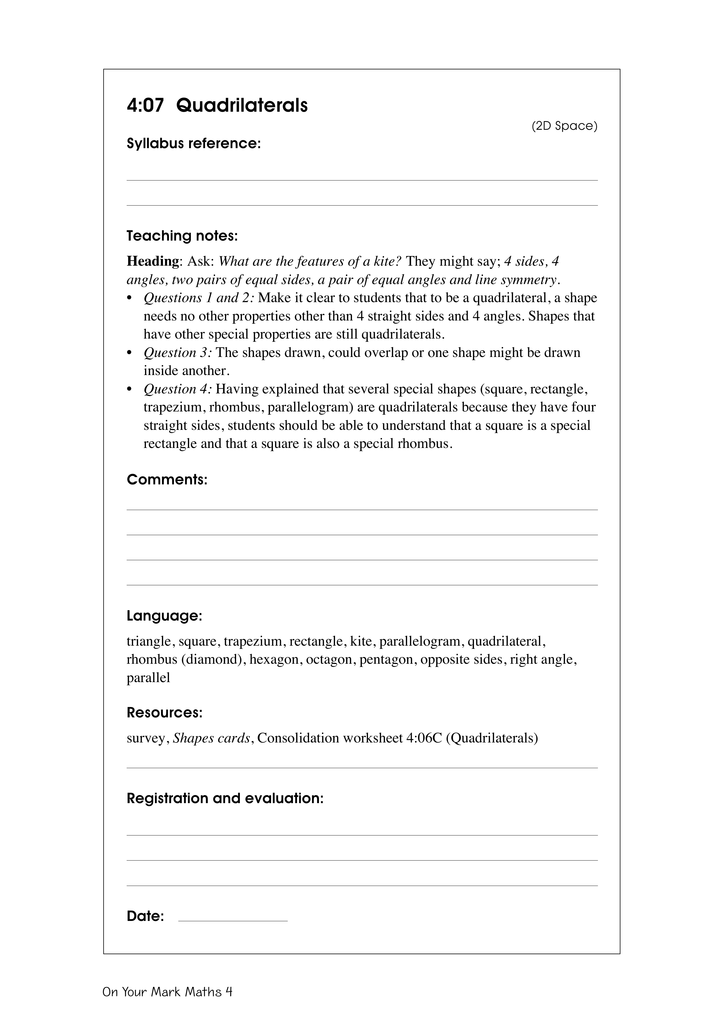 Quadrilaterals — worksheet preview