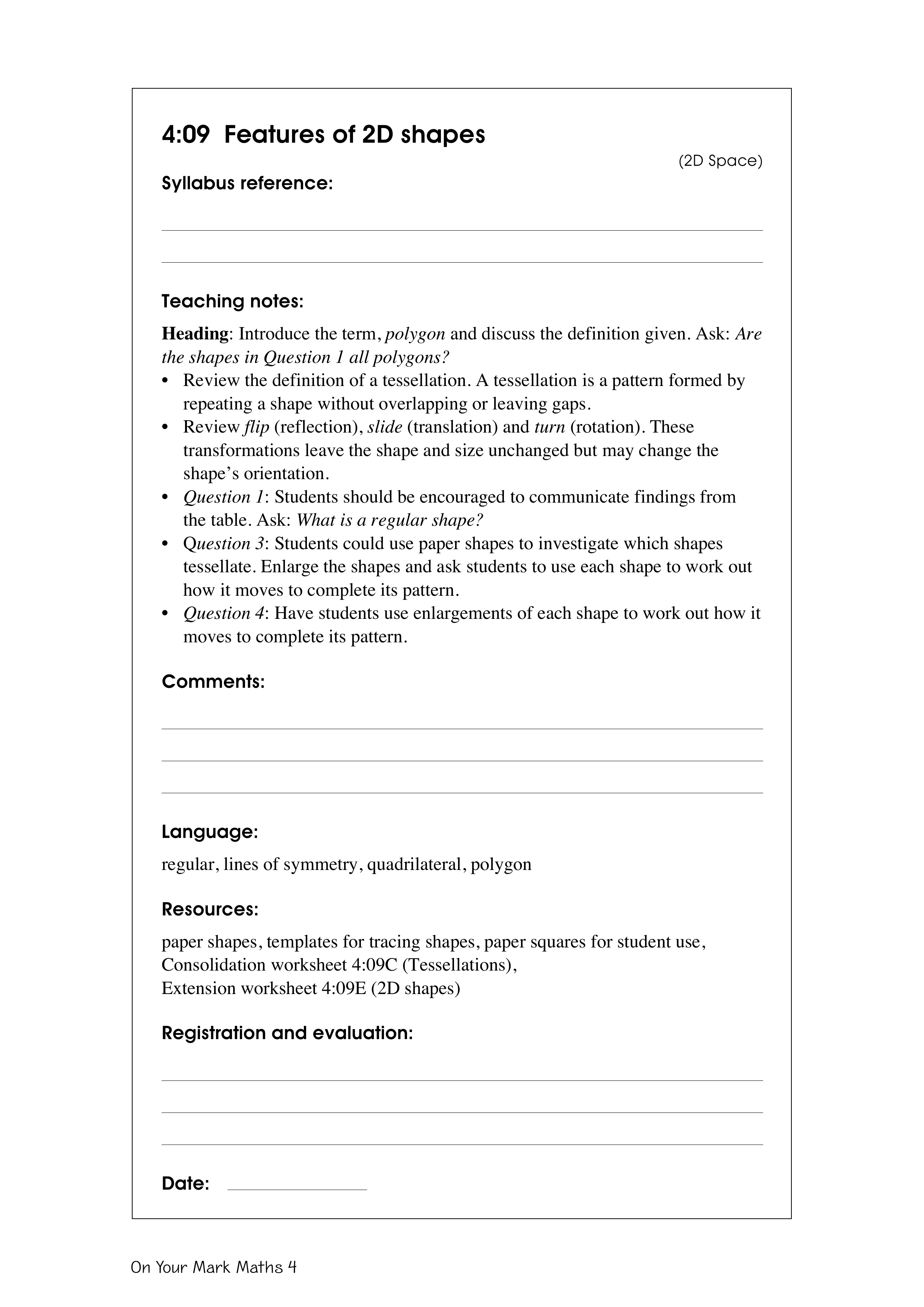 Features of 2D shapes — worksheet preview