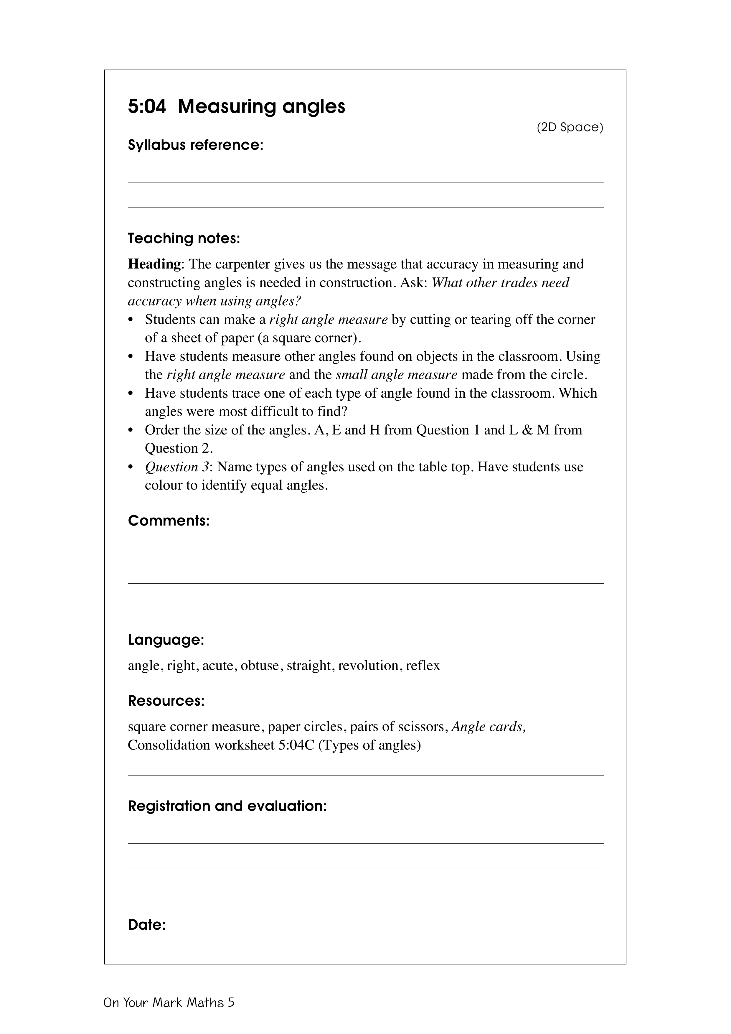 Measuring angles — worksheet preview