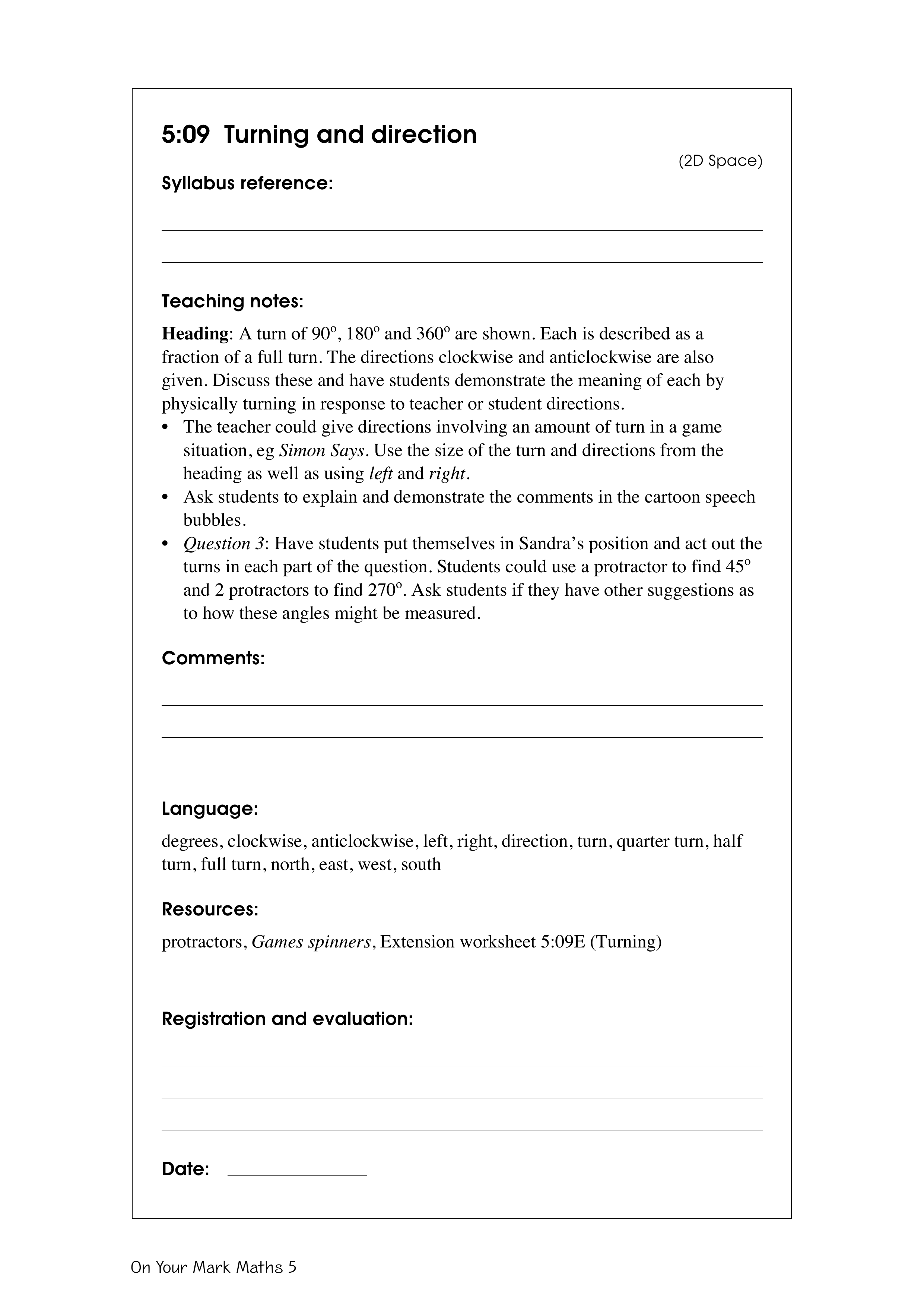 Turning and direction — worksheet preview