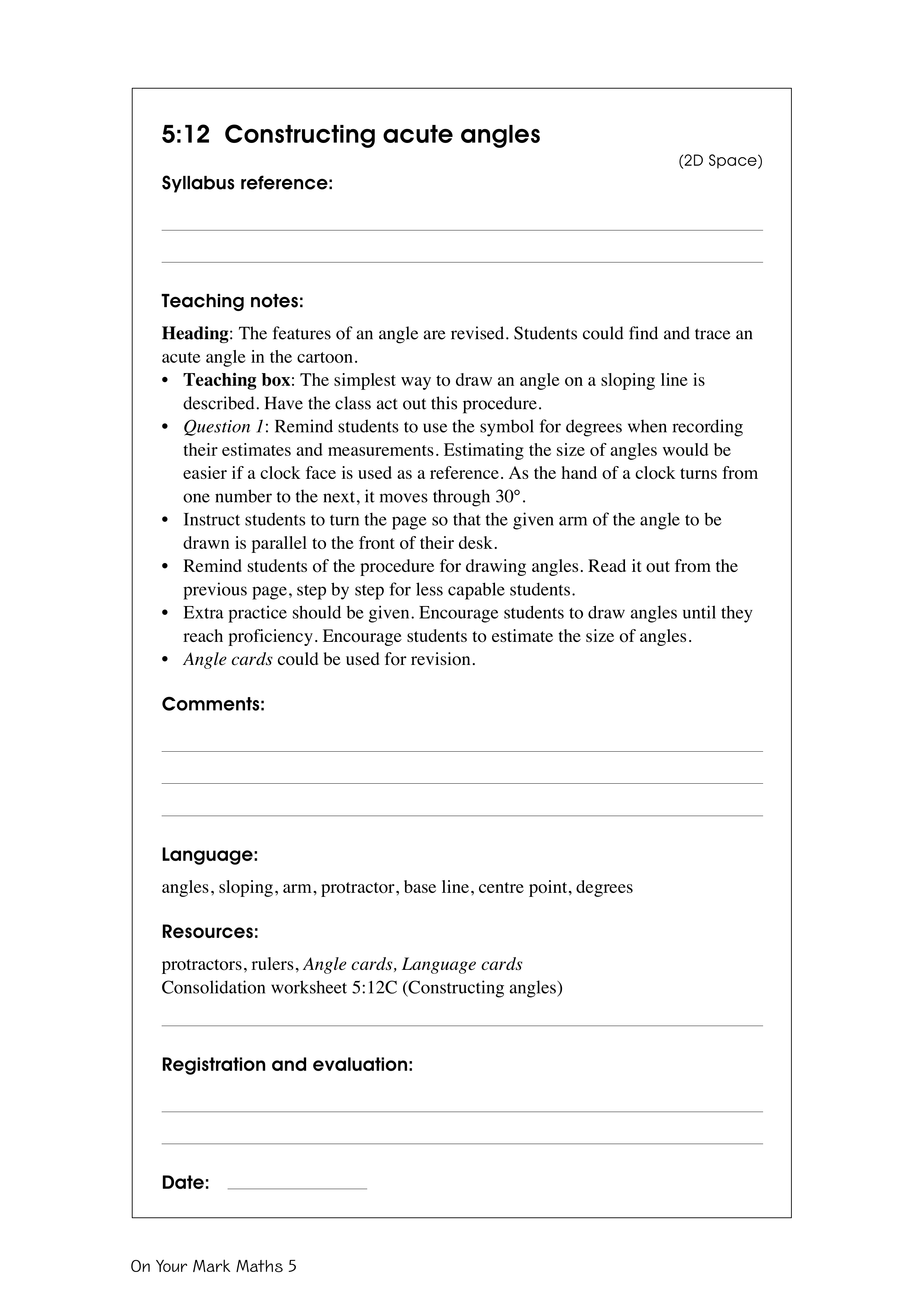 Constructing acute angles — worksheet preview