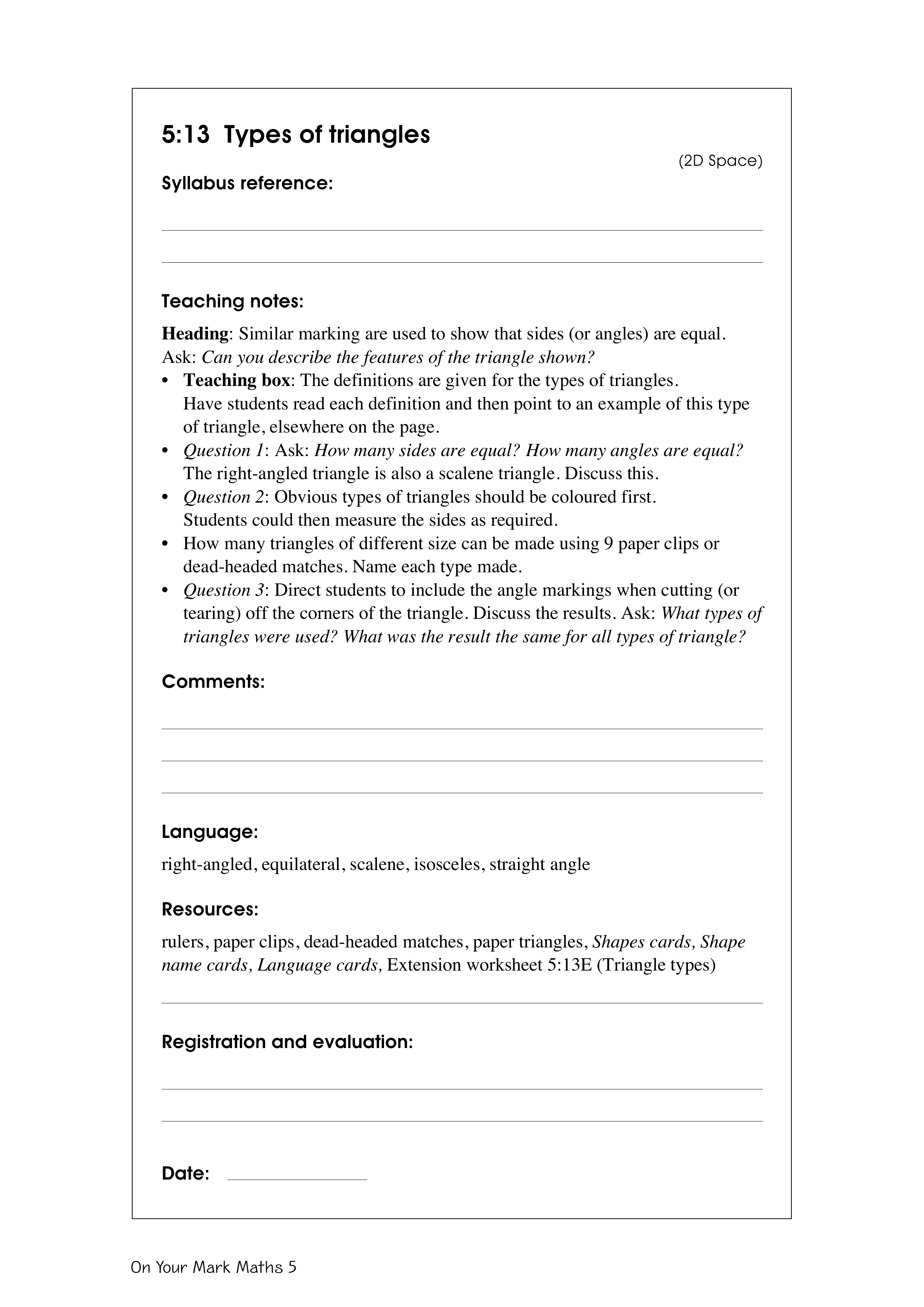 Types of triangles — worksheet preview