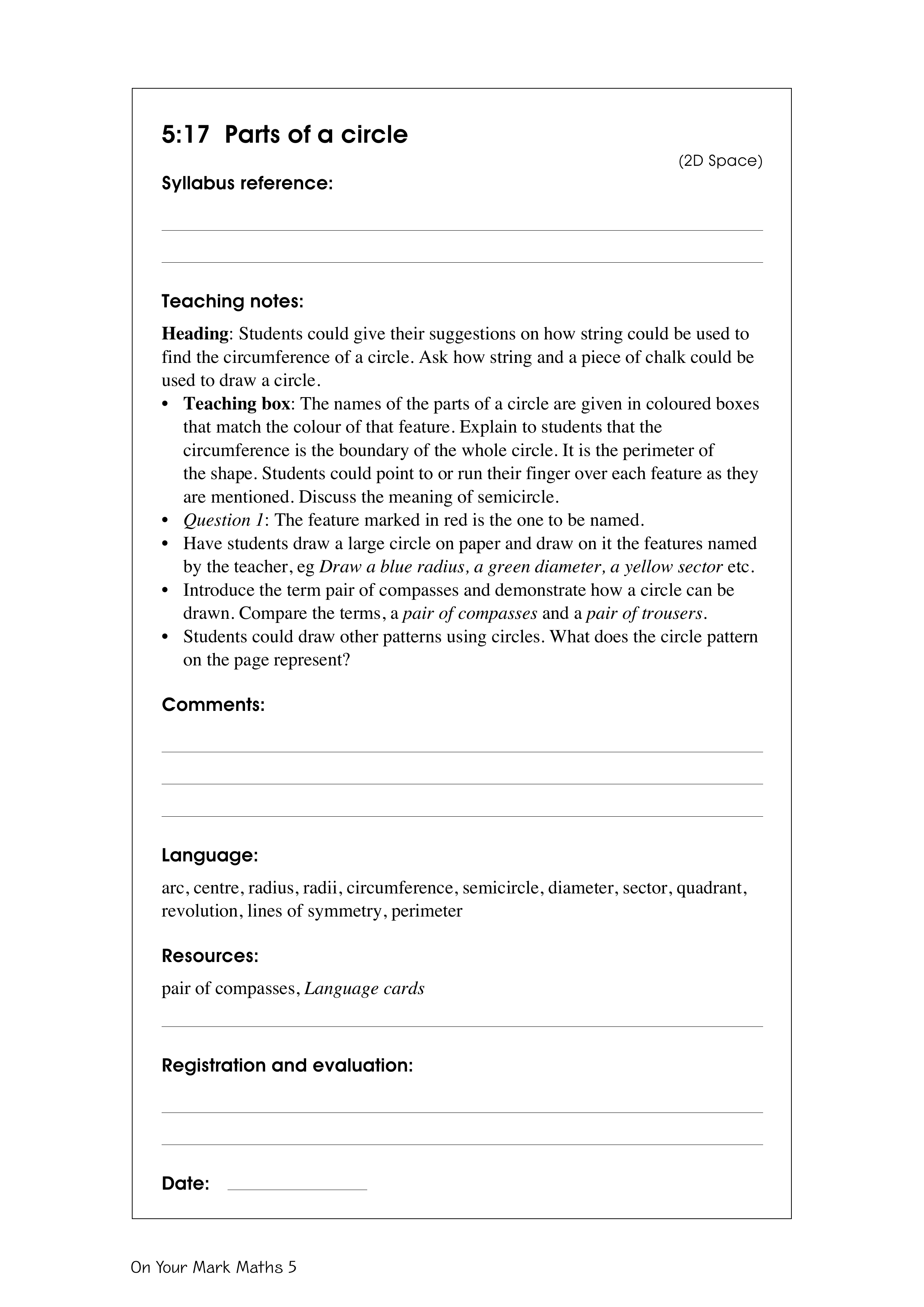 Parts of a circle — worksheet preview