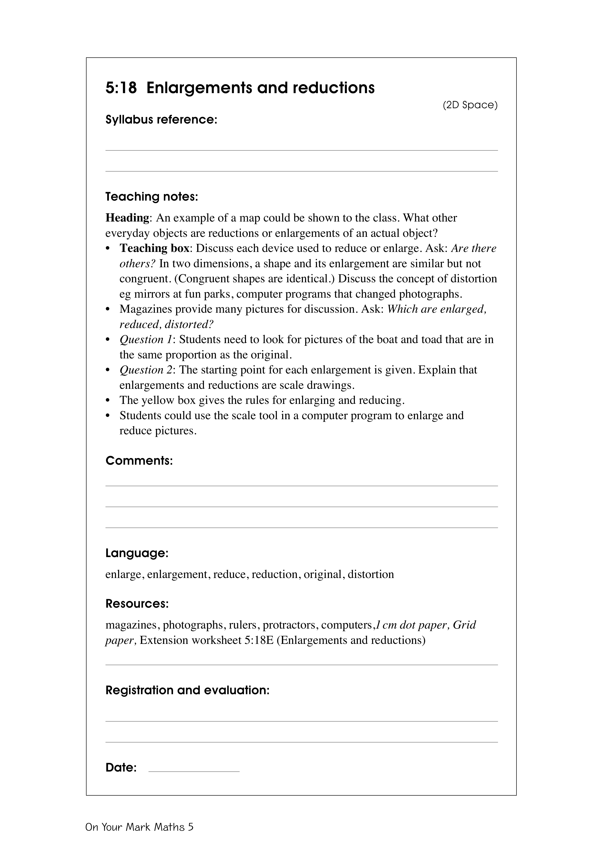 Enlargements and reductions — worksheet preview
