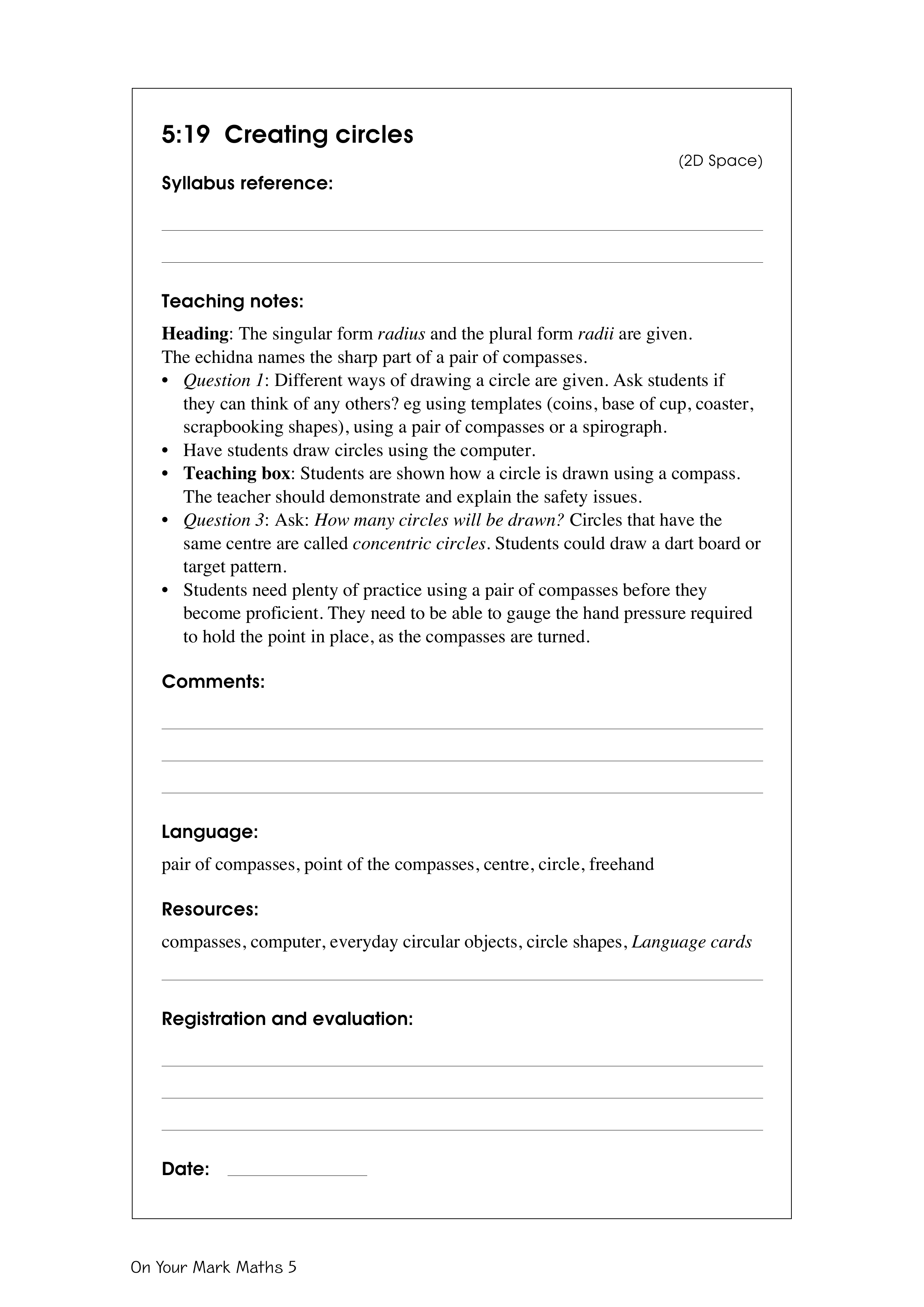 Creating circles — worksheet preview