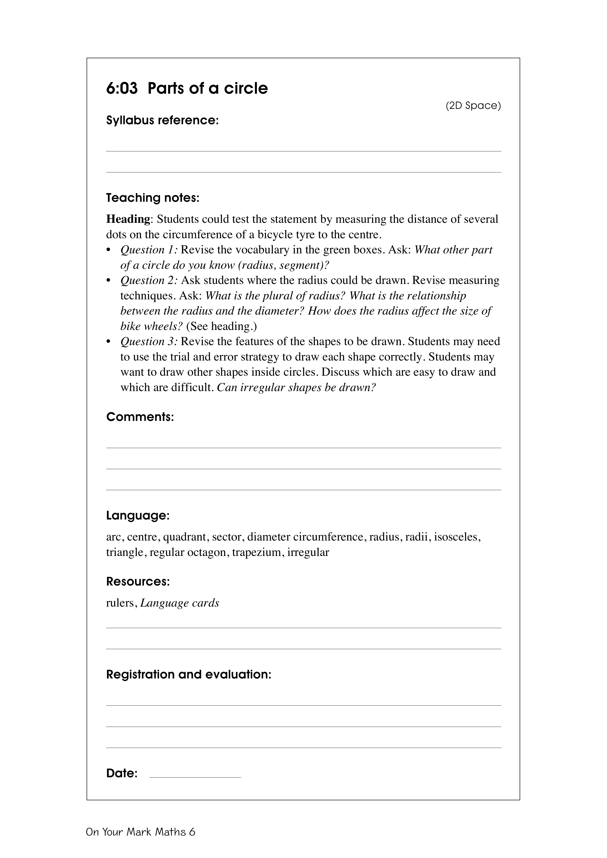 Parts of a circle — worksheet preview
