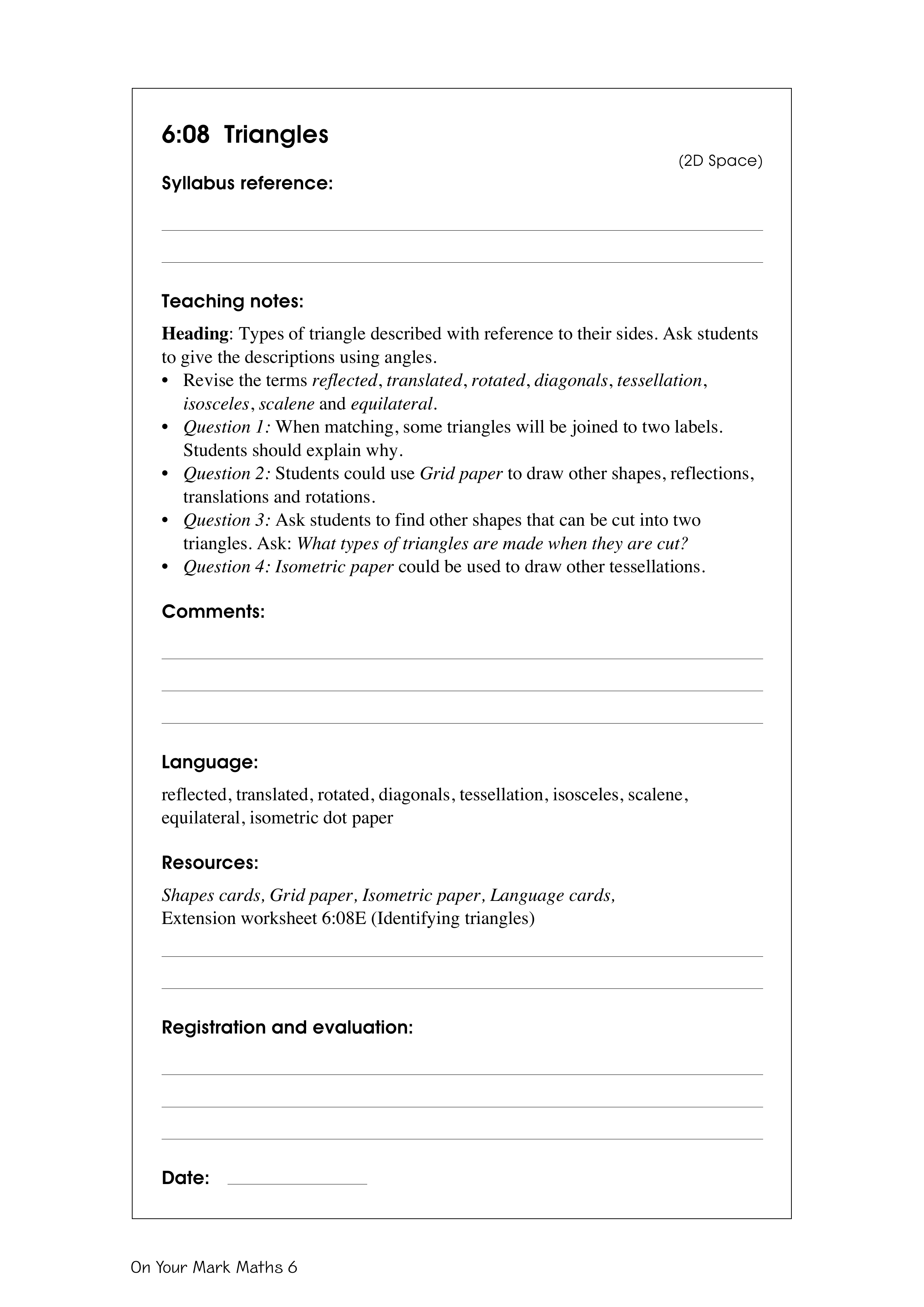 Triangles — worksheet preview