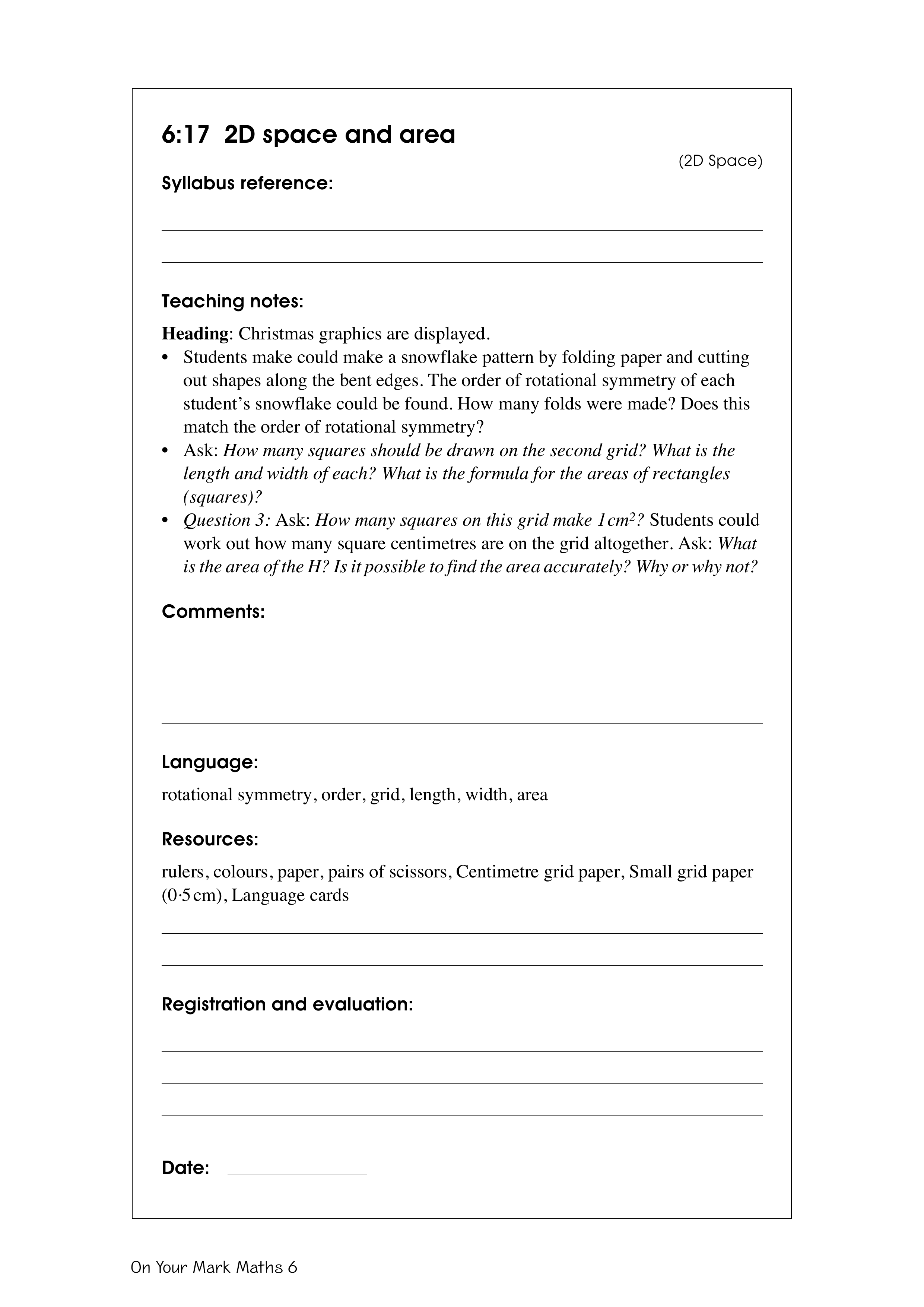 2D space and area — worksheet preview