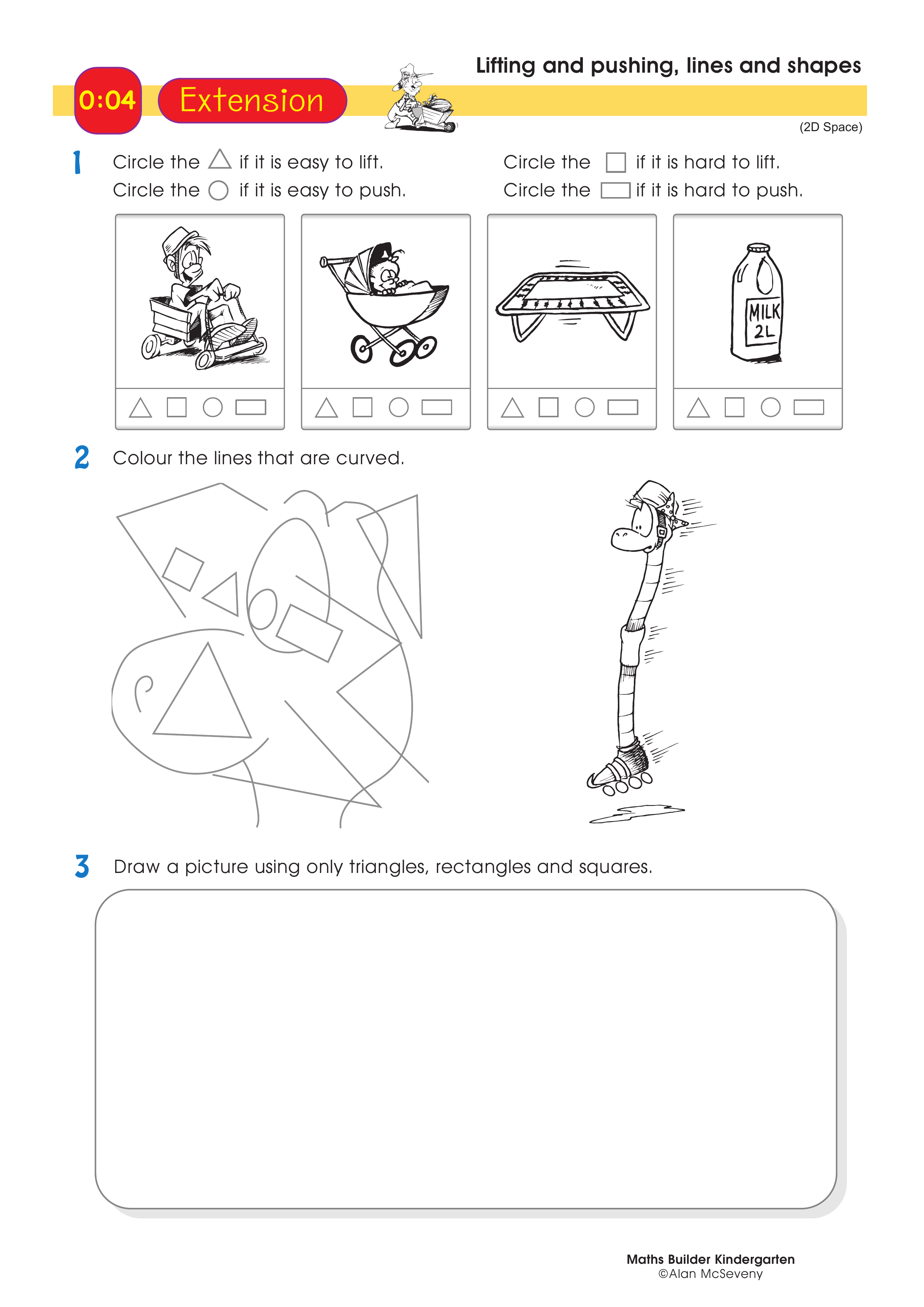 Lifting and pushing, lines and shapes — worksheet preview