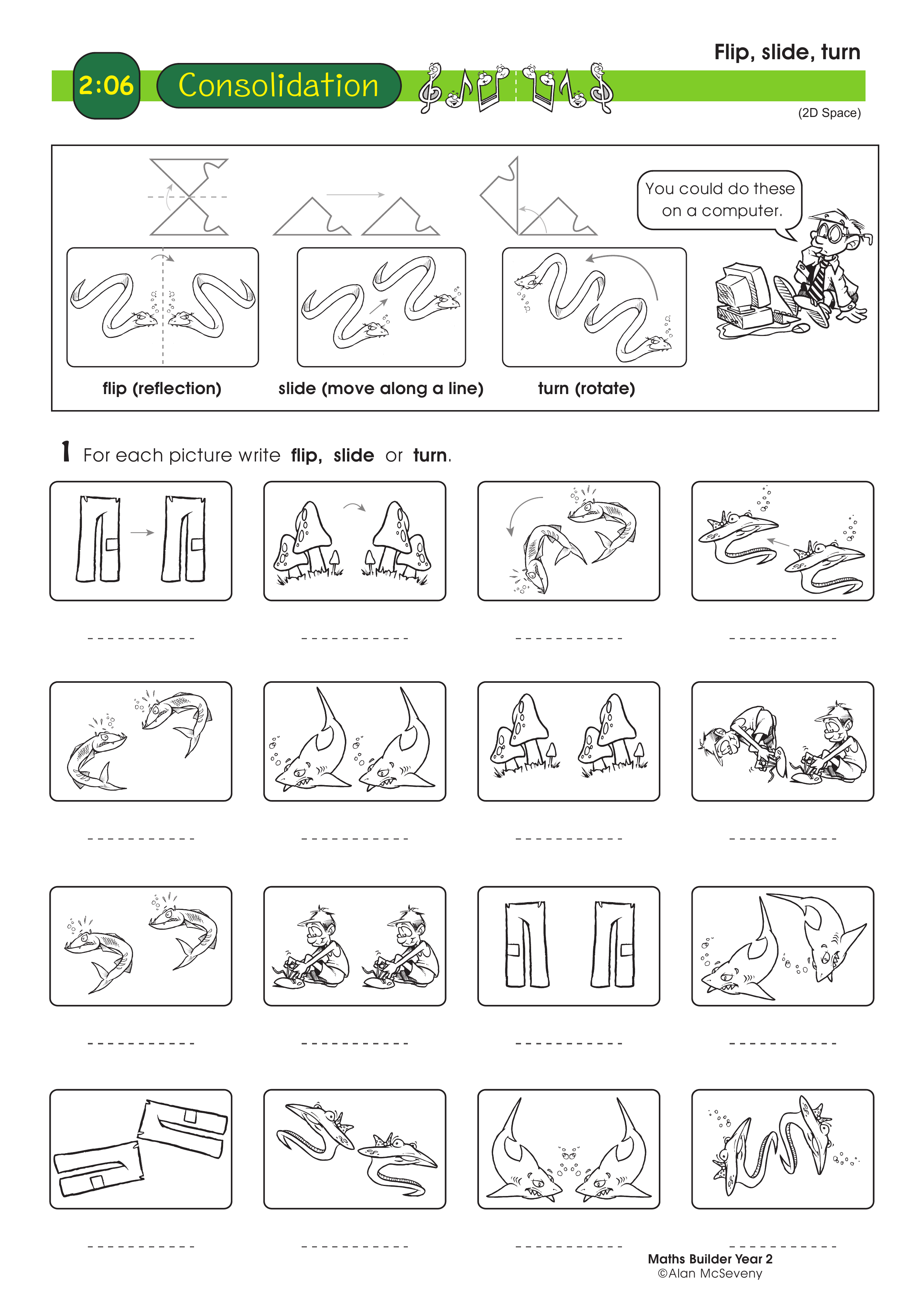 Flip, slide, turn — worksheet preview