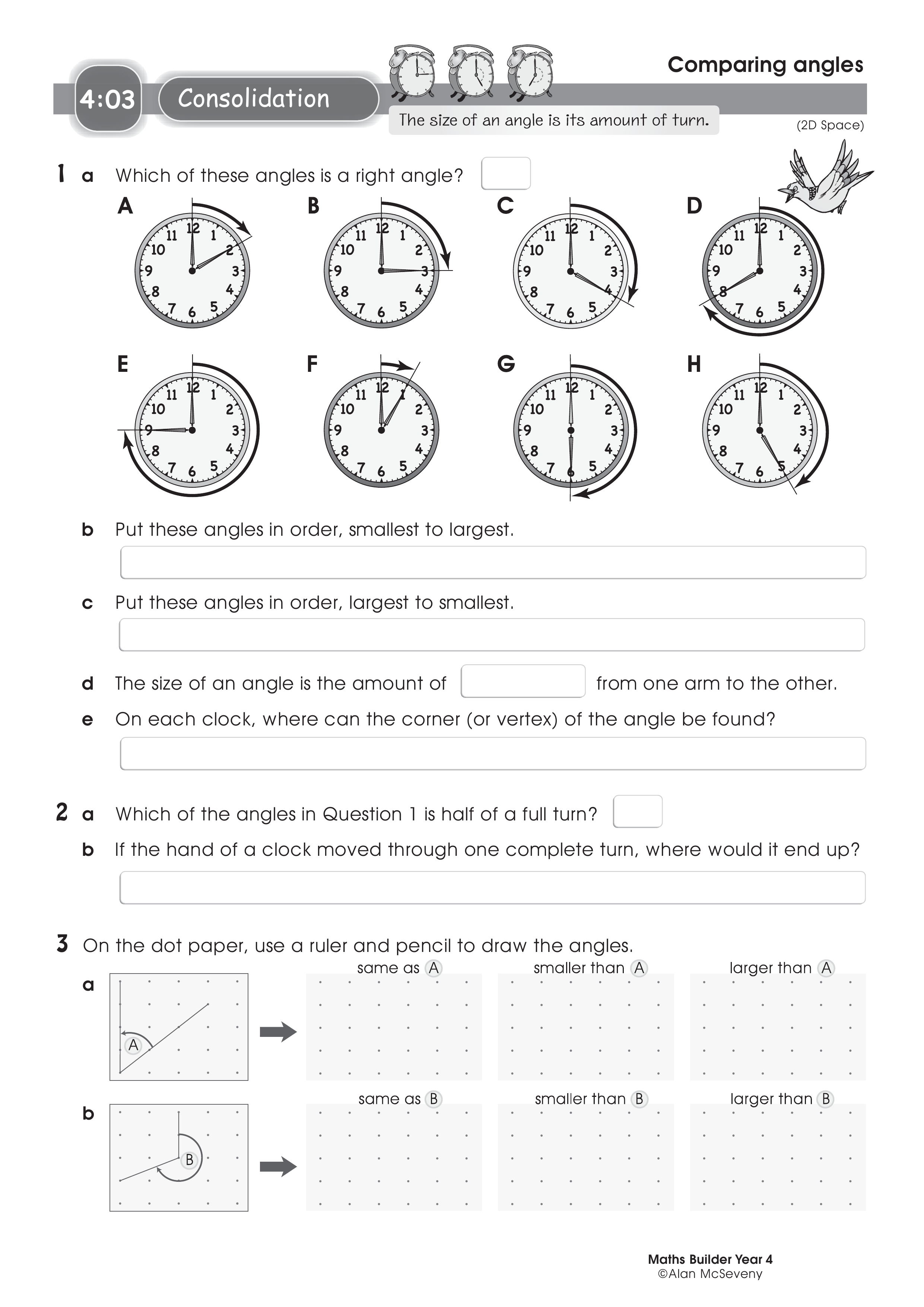 Comparing angles — worksheet preview