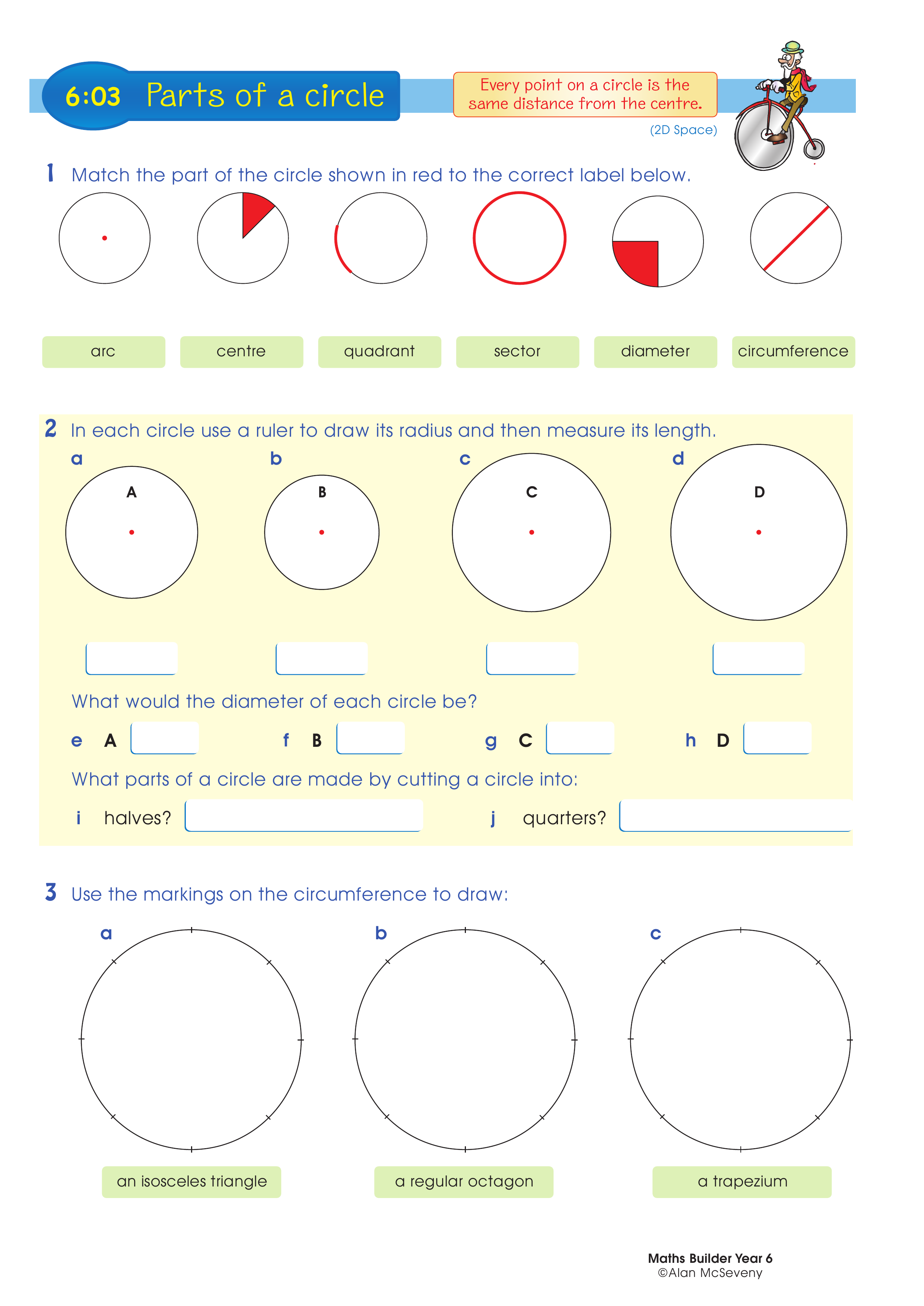 Parts of a circle — worksheet preview