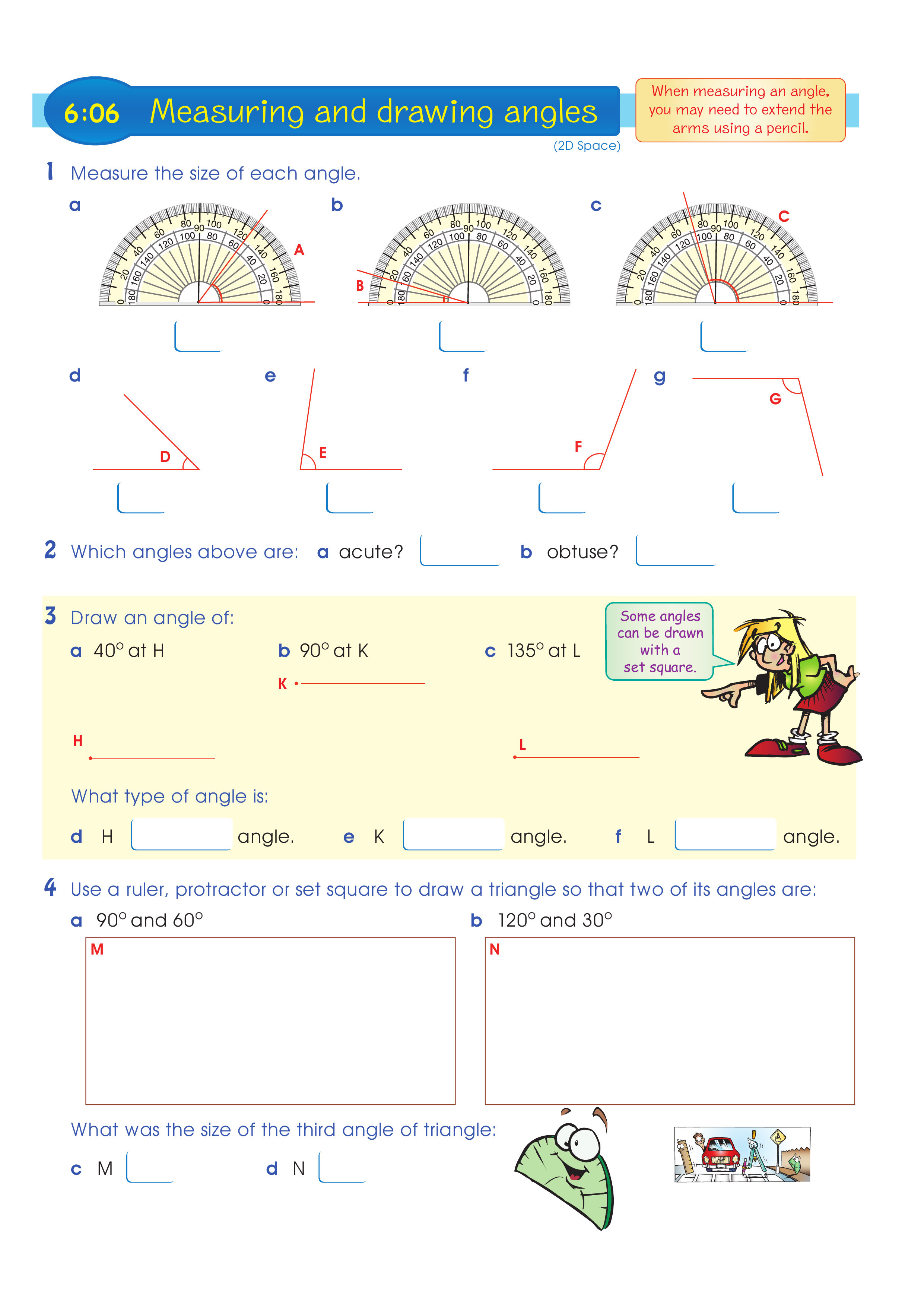 Measuring and drawing angles — worksheet preview