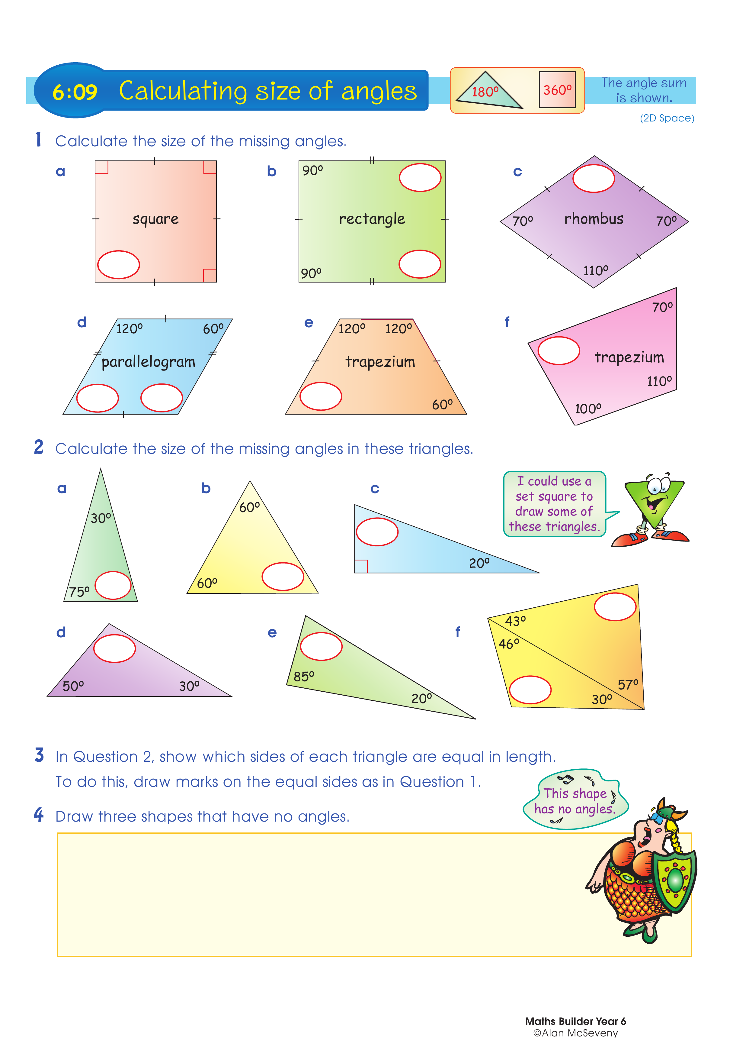 Calculating size of angles — worksheet preview