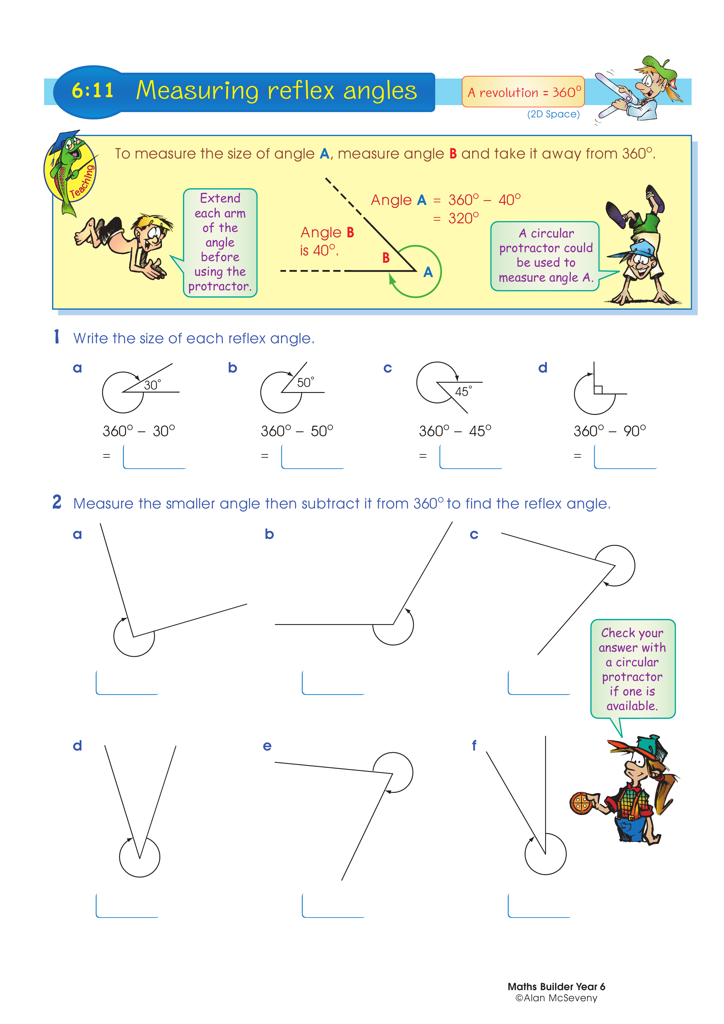 Measuring reflex angles — worksheet preview