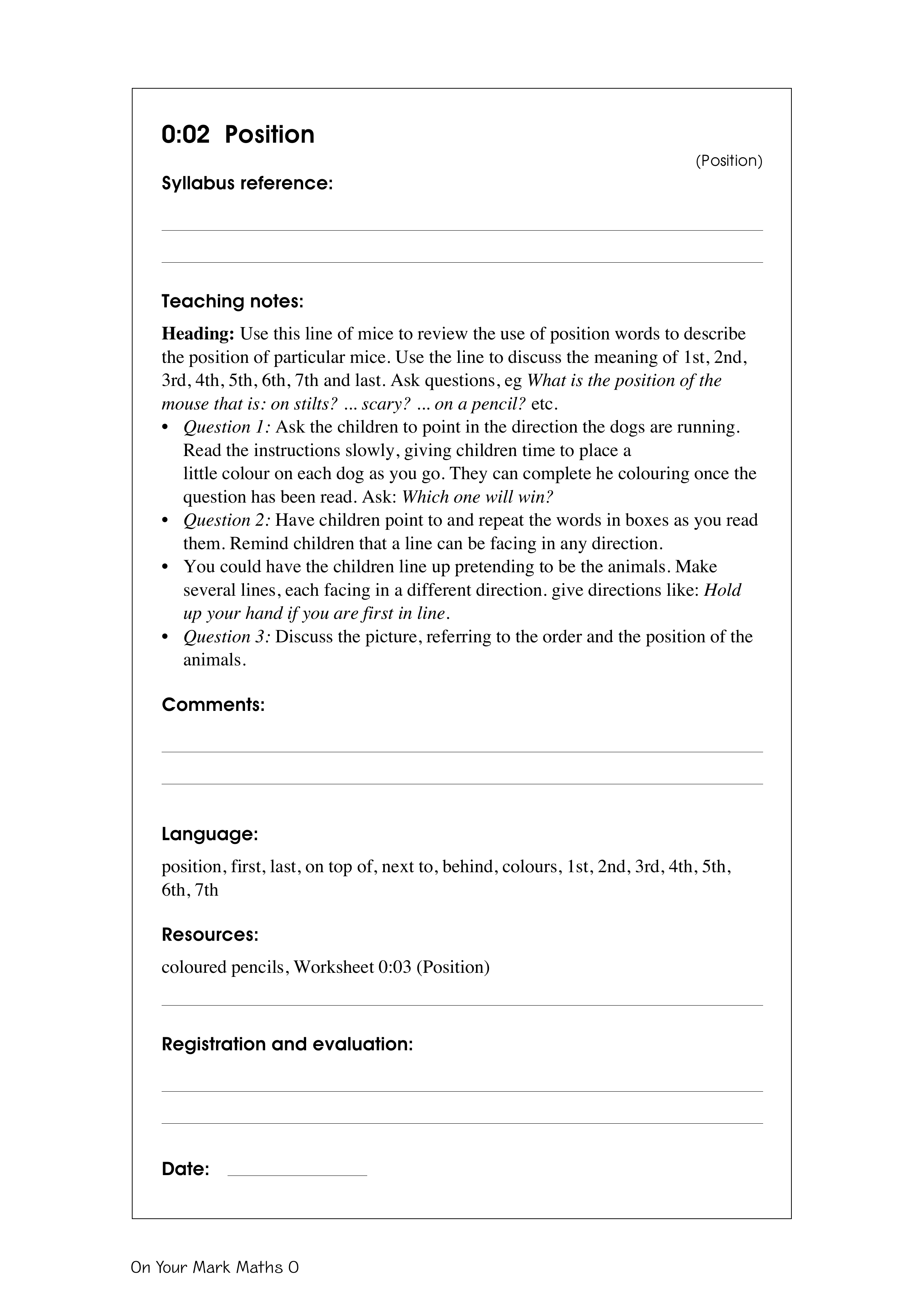 Position — worksheet preview