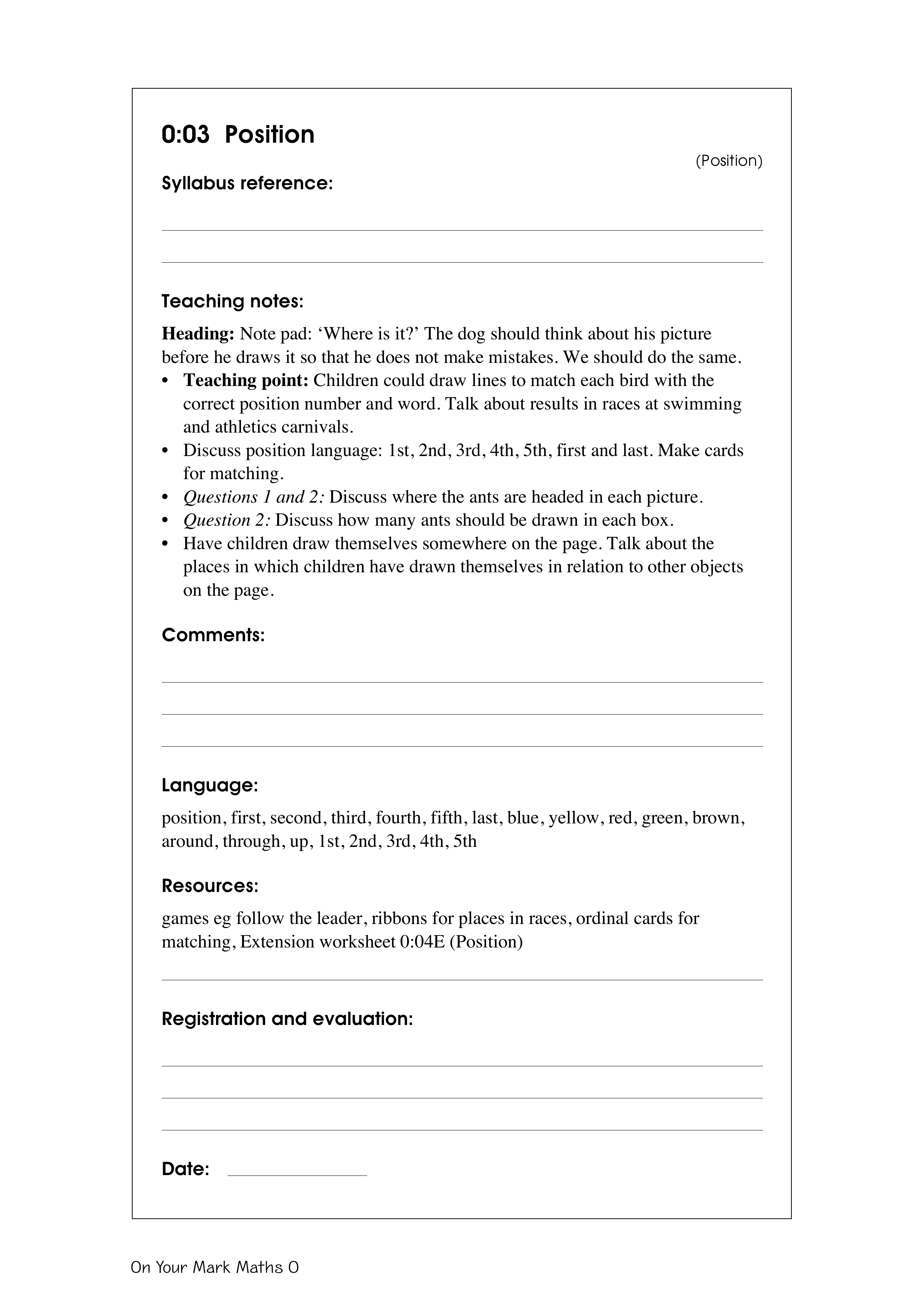 Position — worksheet preview