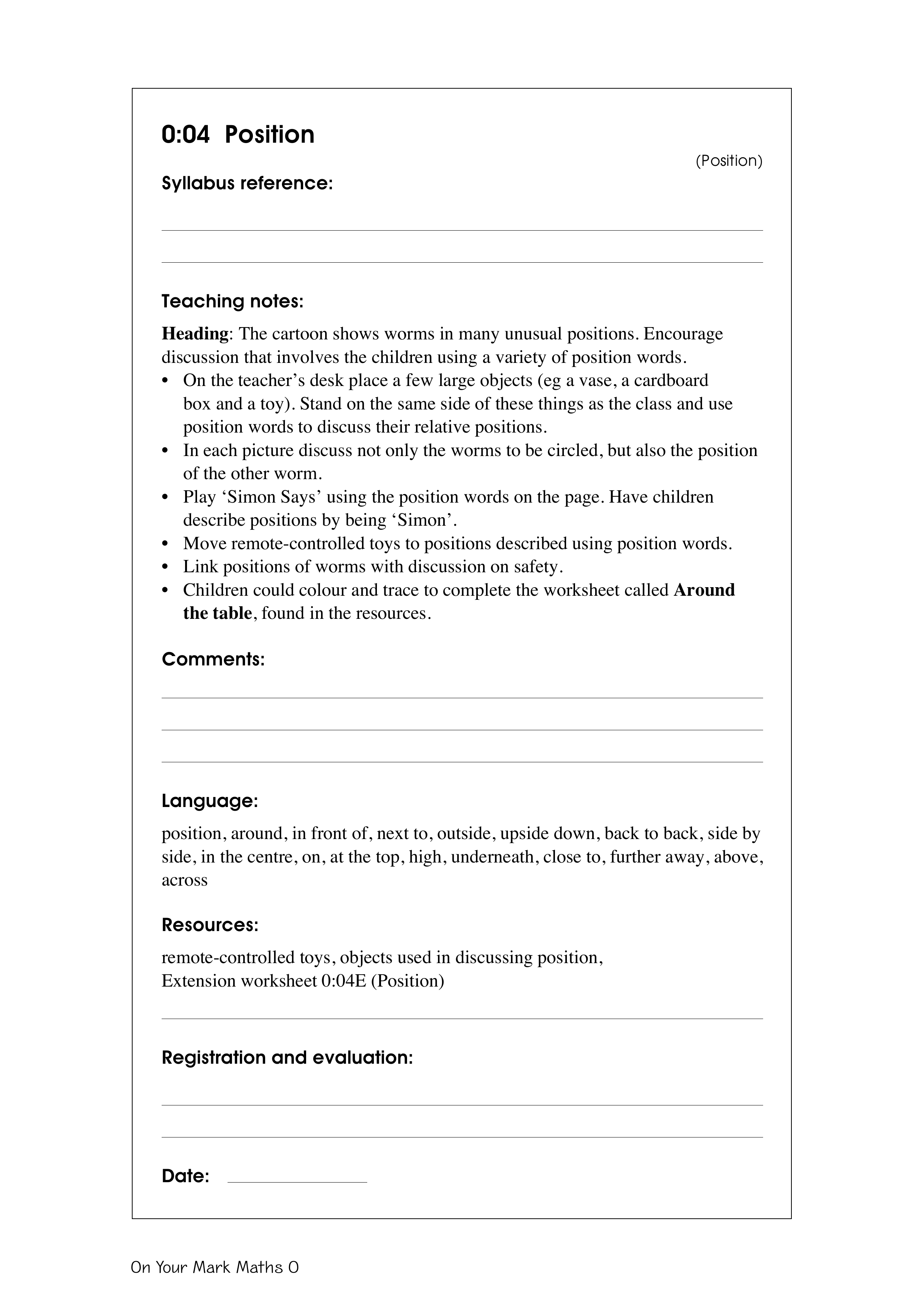 Position — worksheet preview
