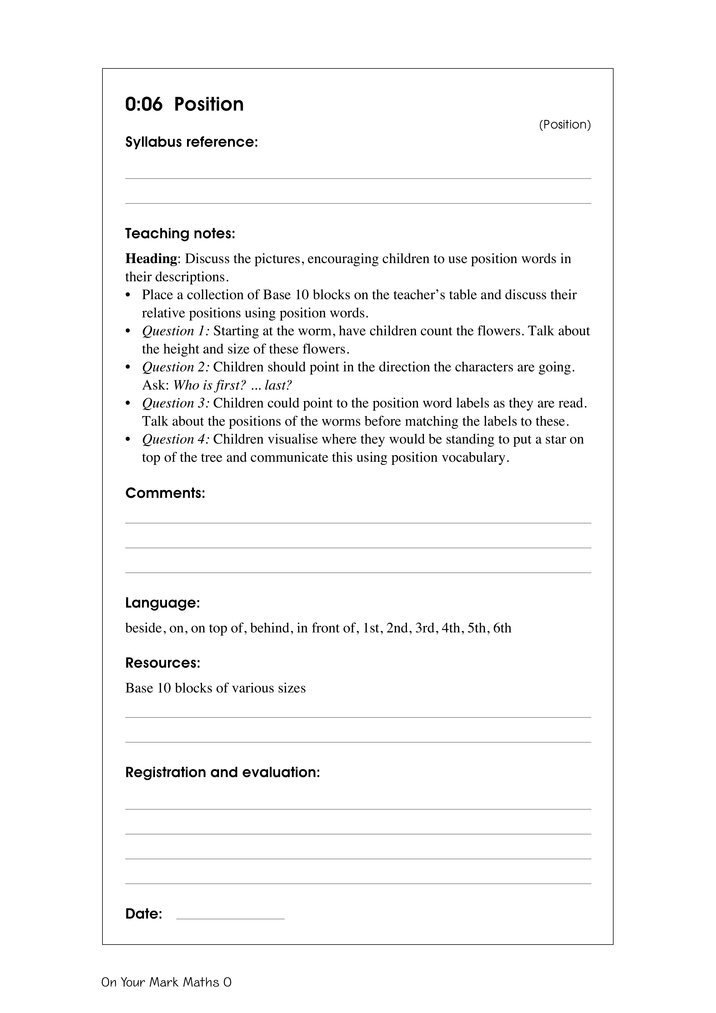 Position — worksheet preview