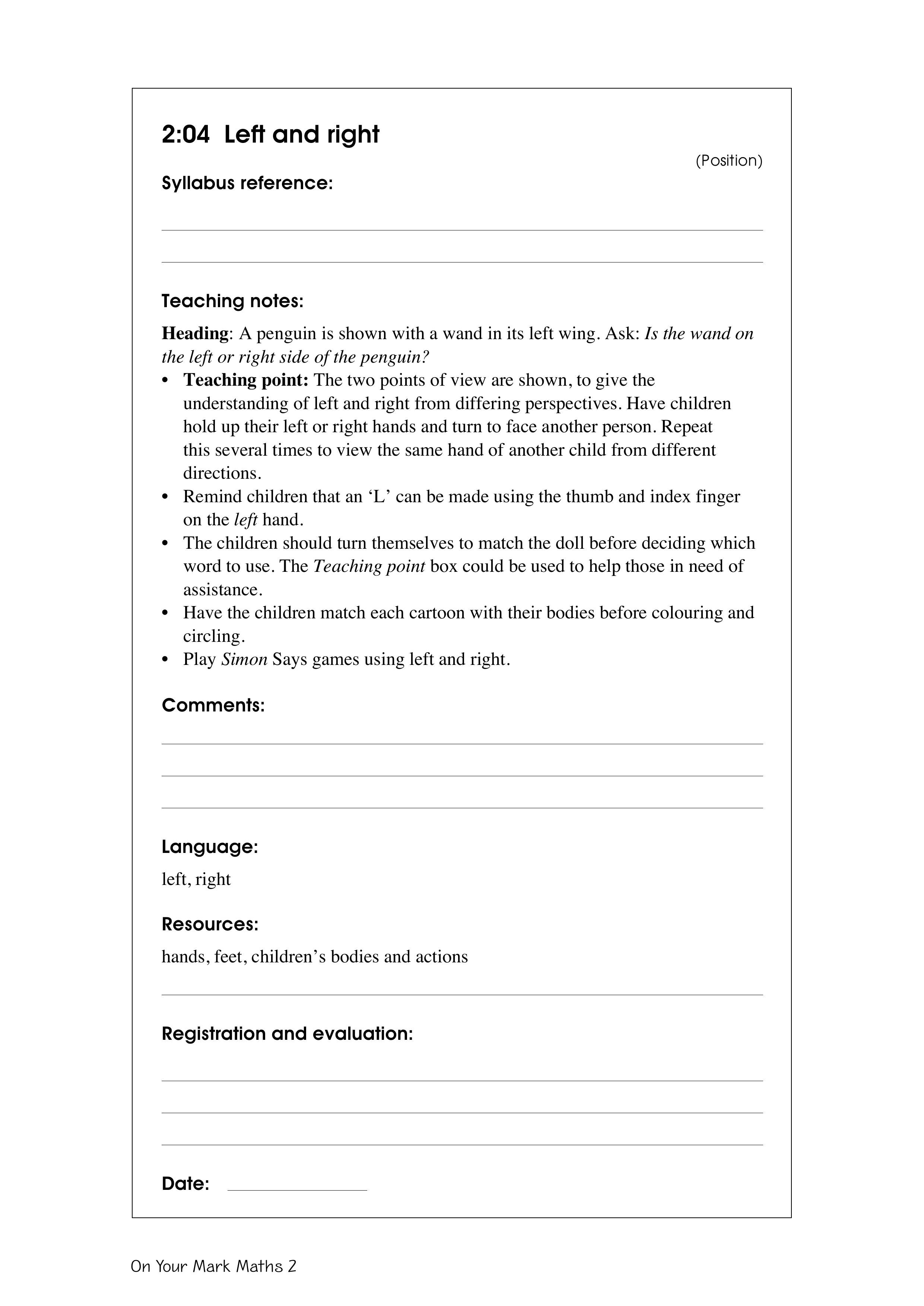 Left and right — worksheet preview