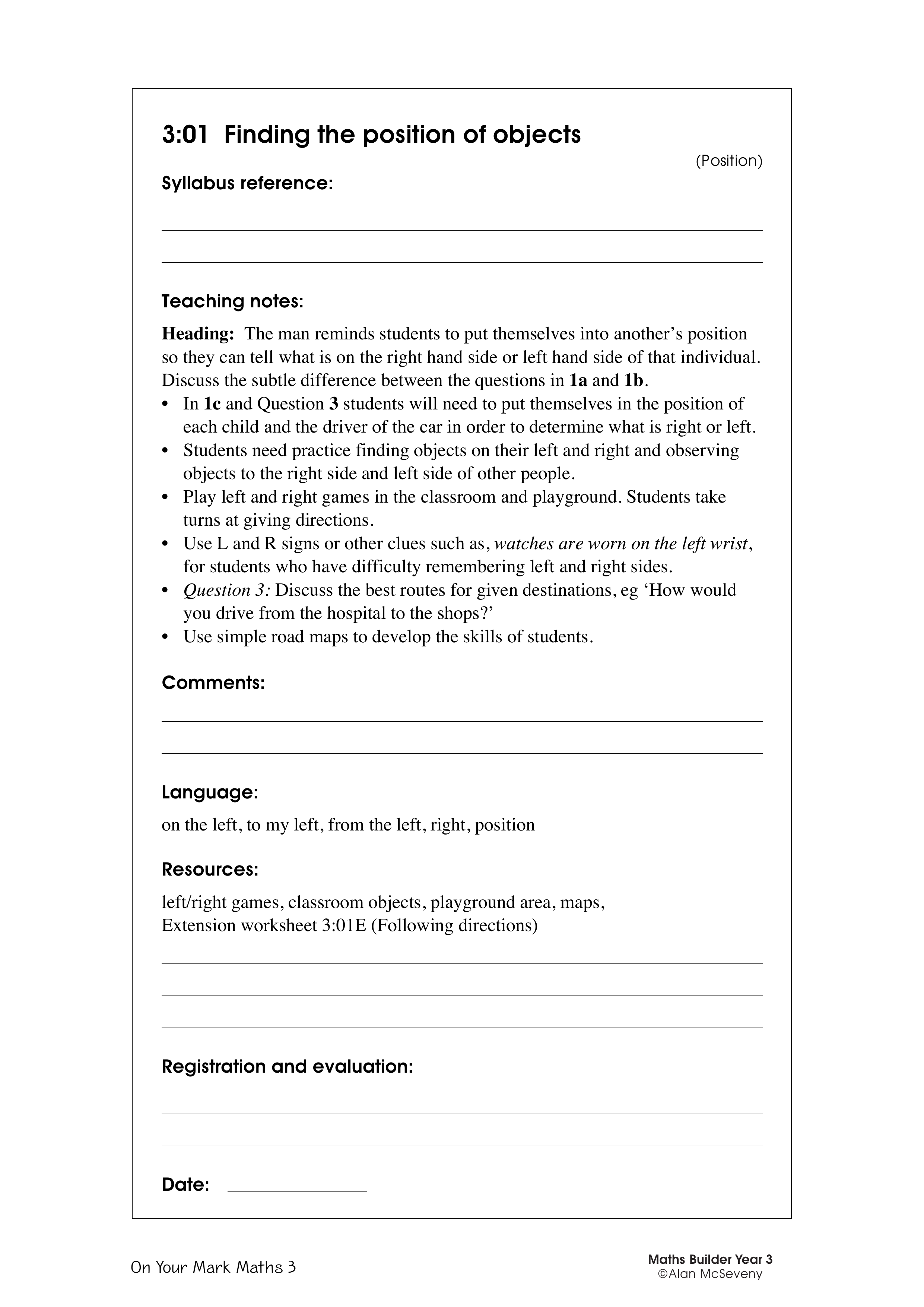 Finding the position of objects — worksheet preview