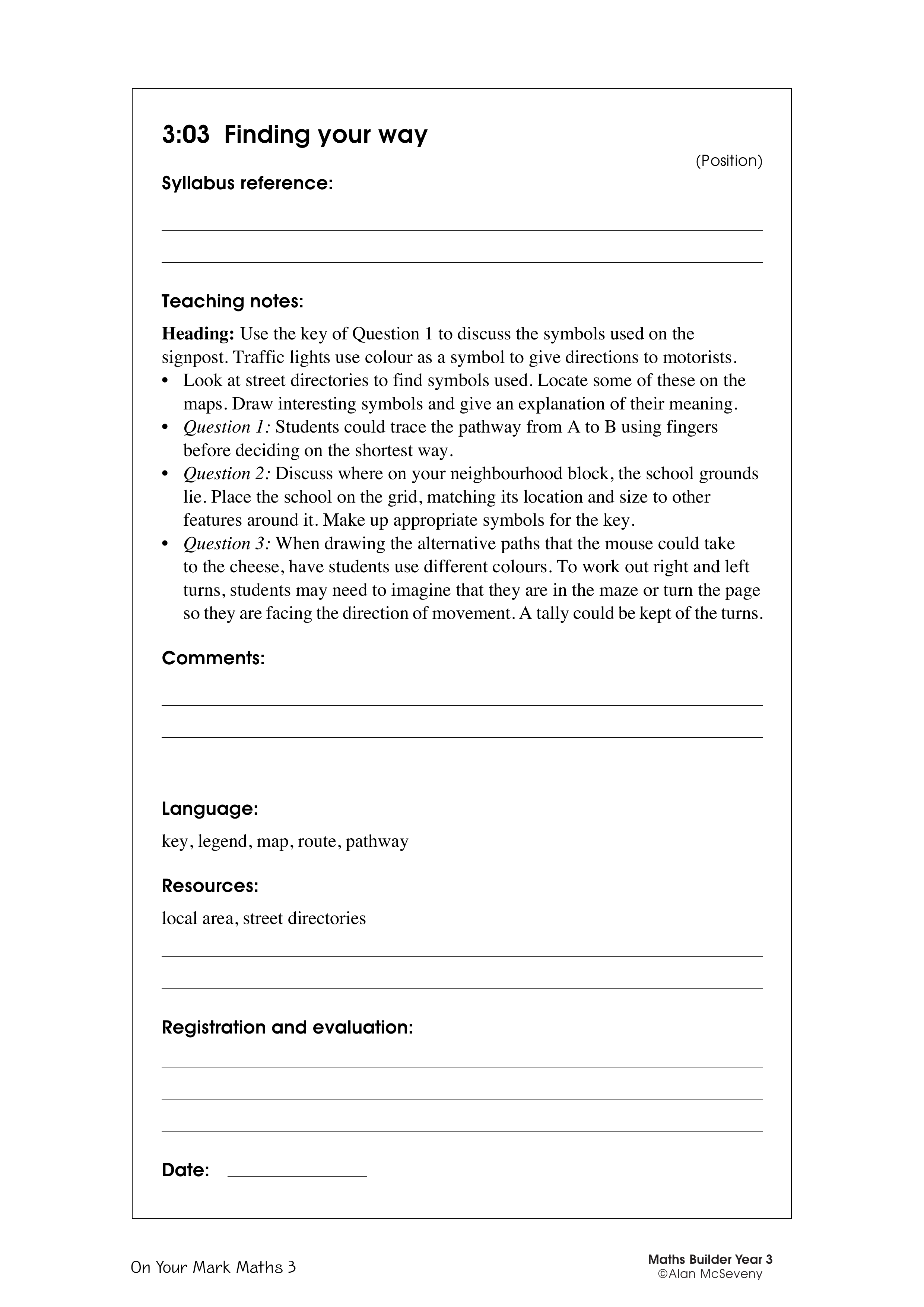 Finding your way — worksheet preview
