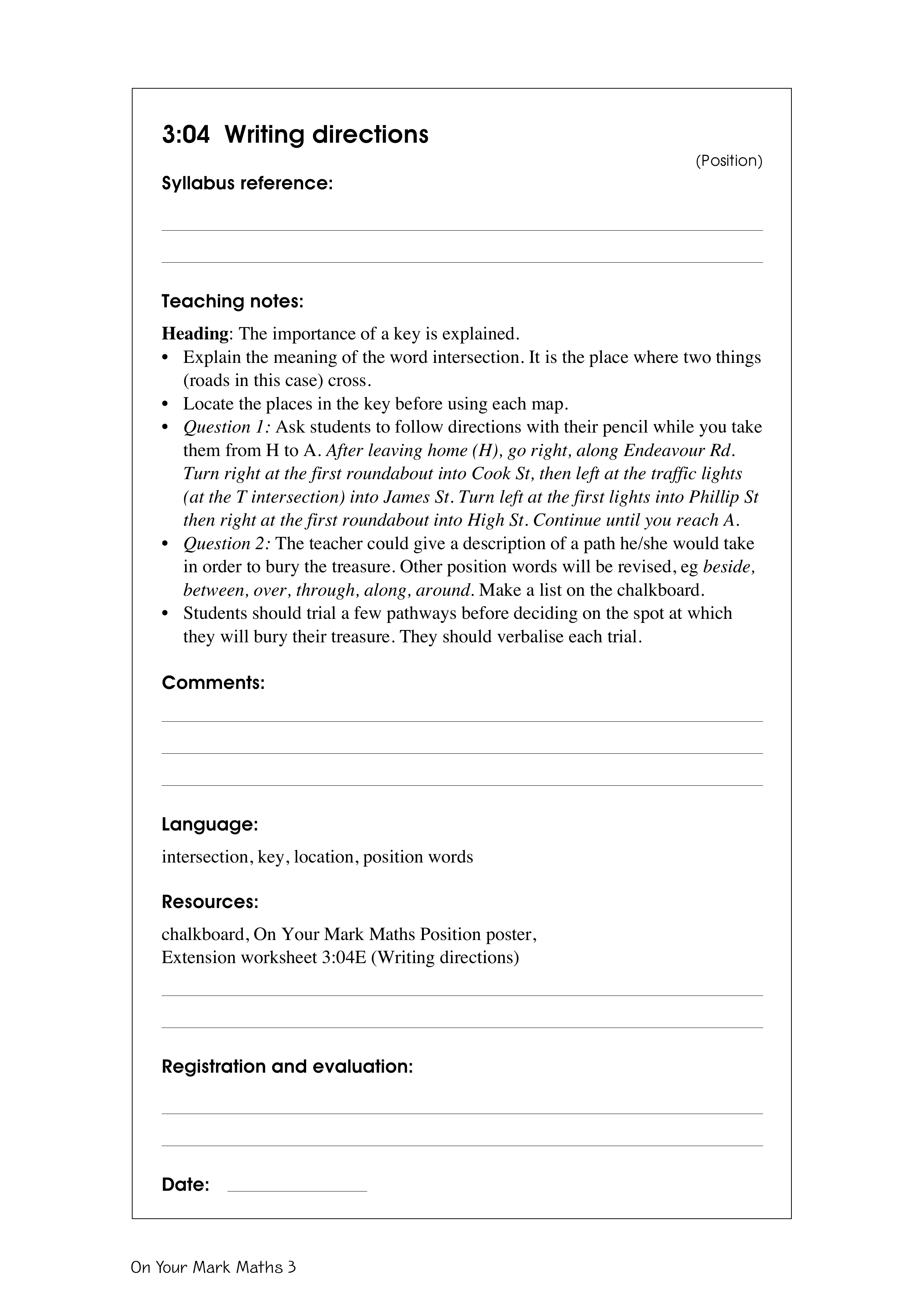 Writing directions — worksheet preview