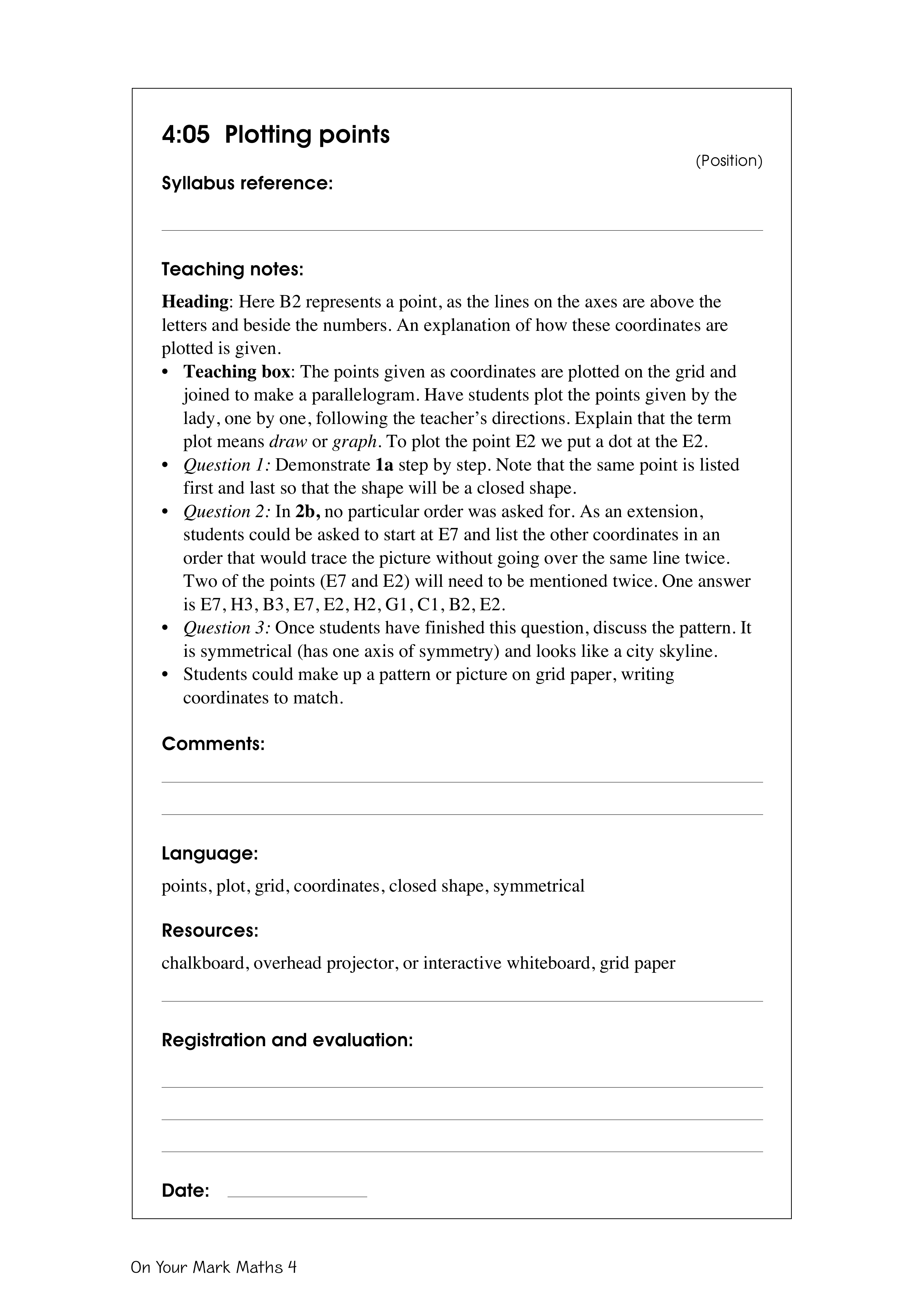 Plotting points — worksheet preview