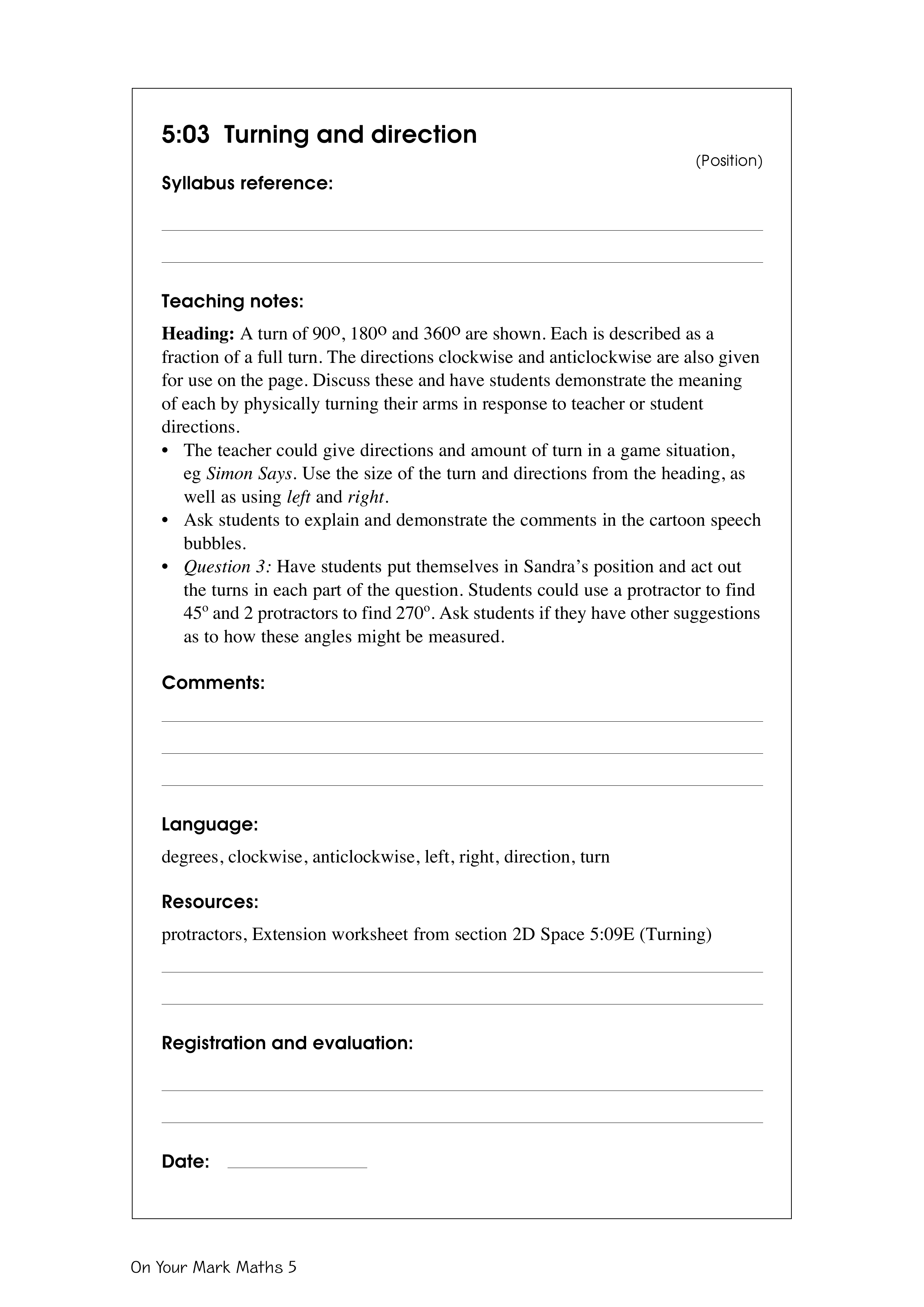 Turning and direction — worksheet preview