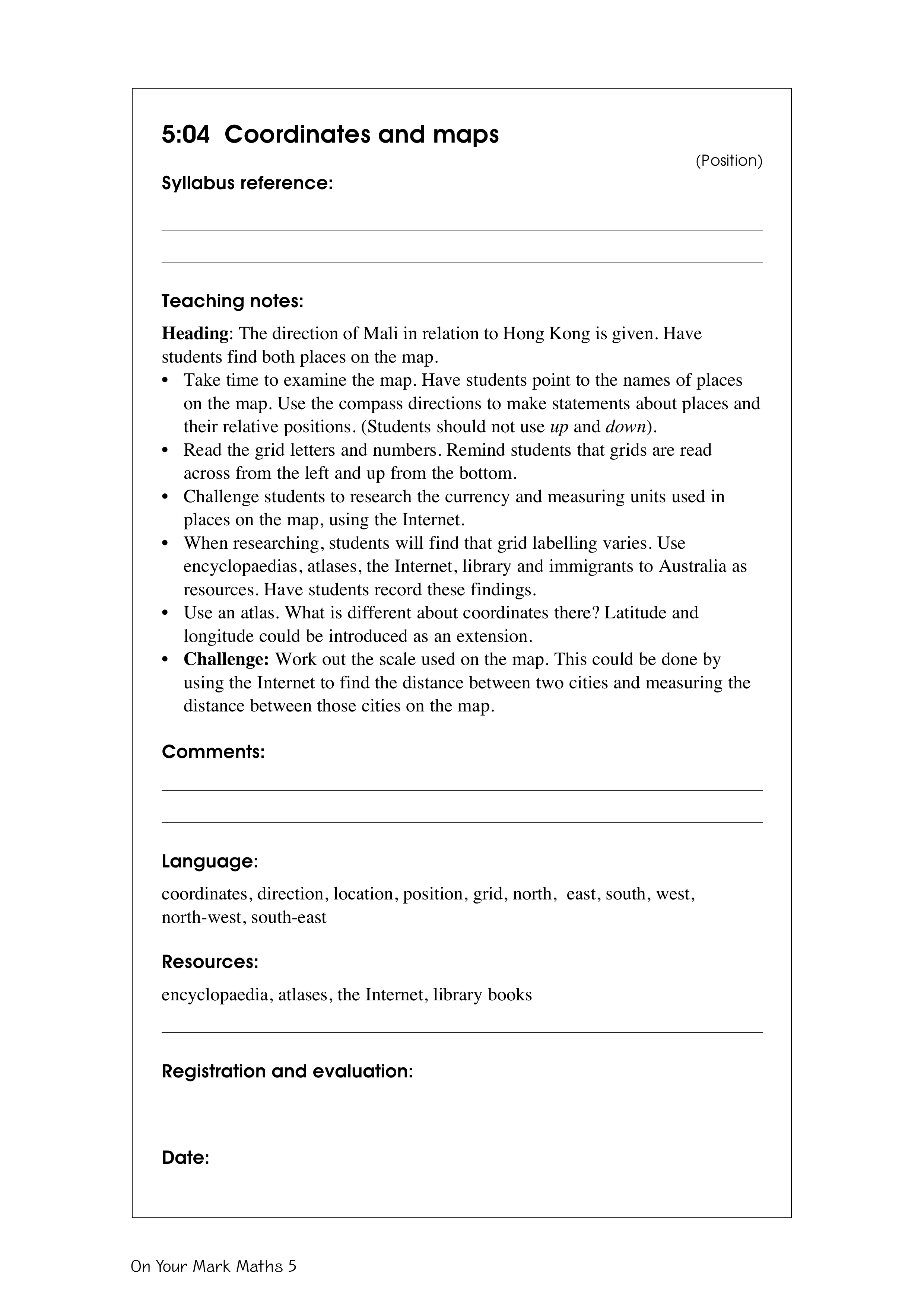 Coordinates and maps — worksheet preview