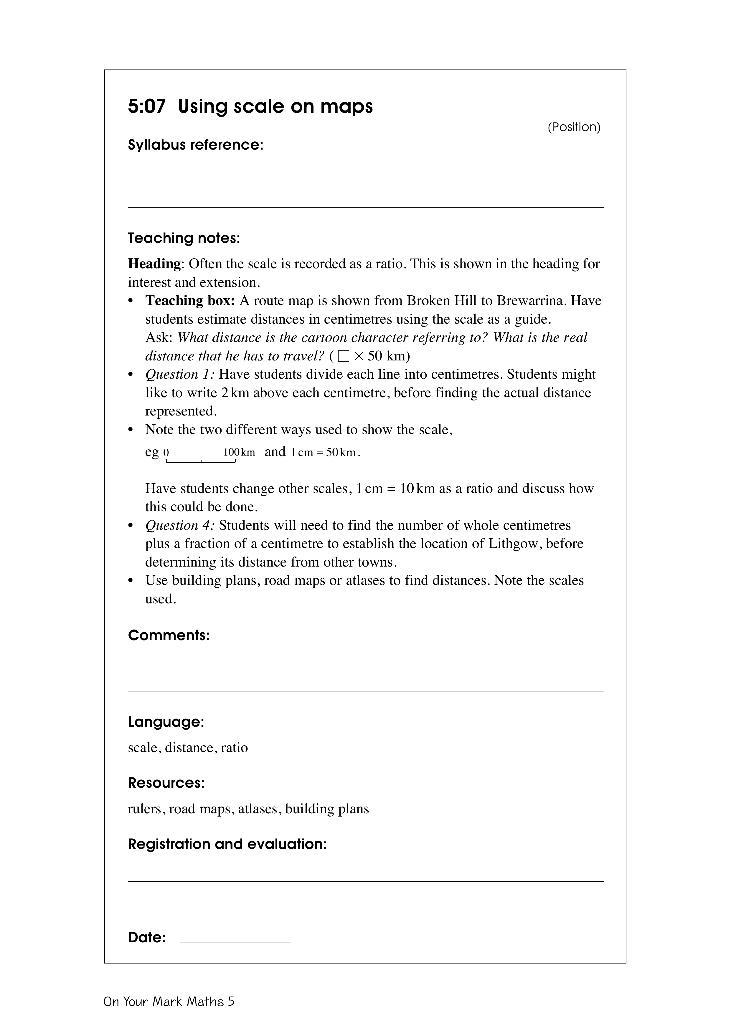 Using scale on maps — worksheet preview