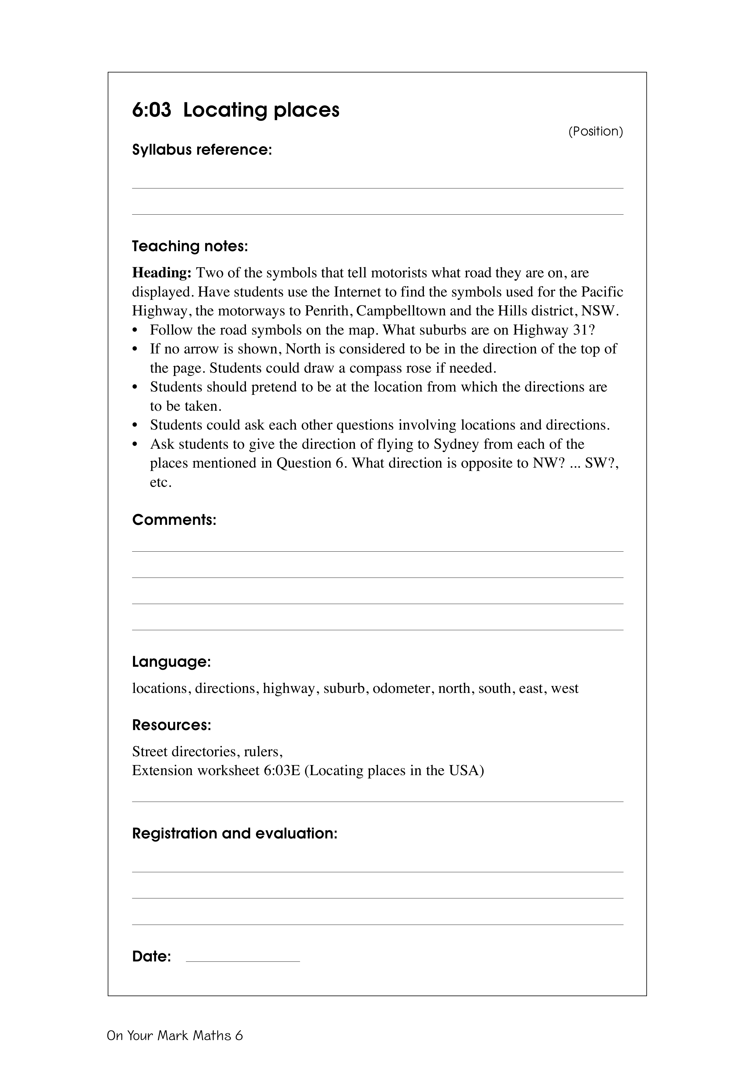 Locating places — worksheet preview