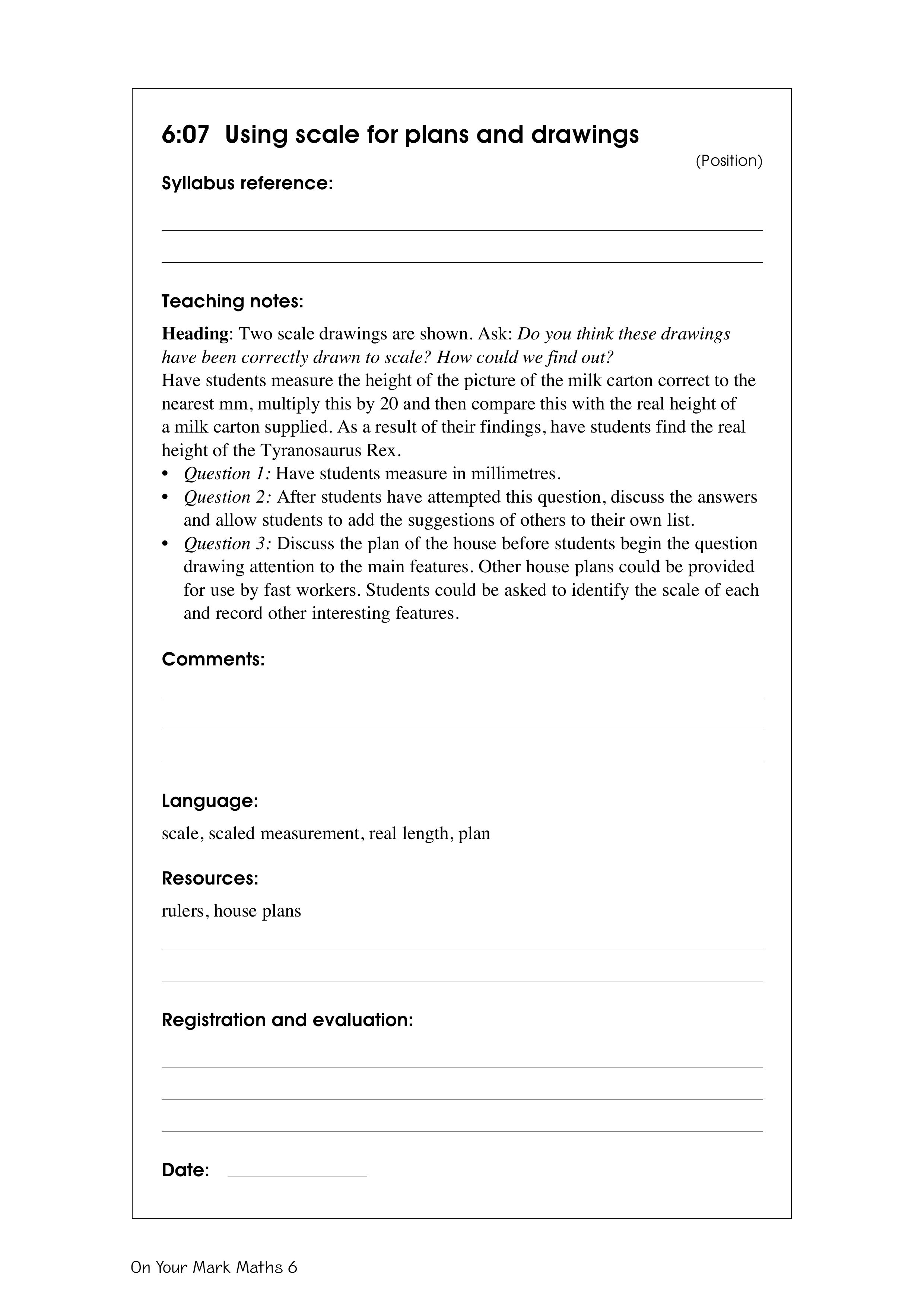 Using scale for plans and drawings — worksheet preview