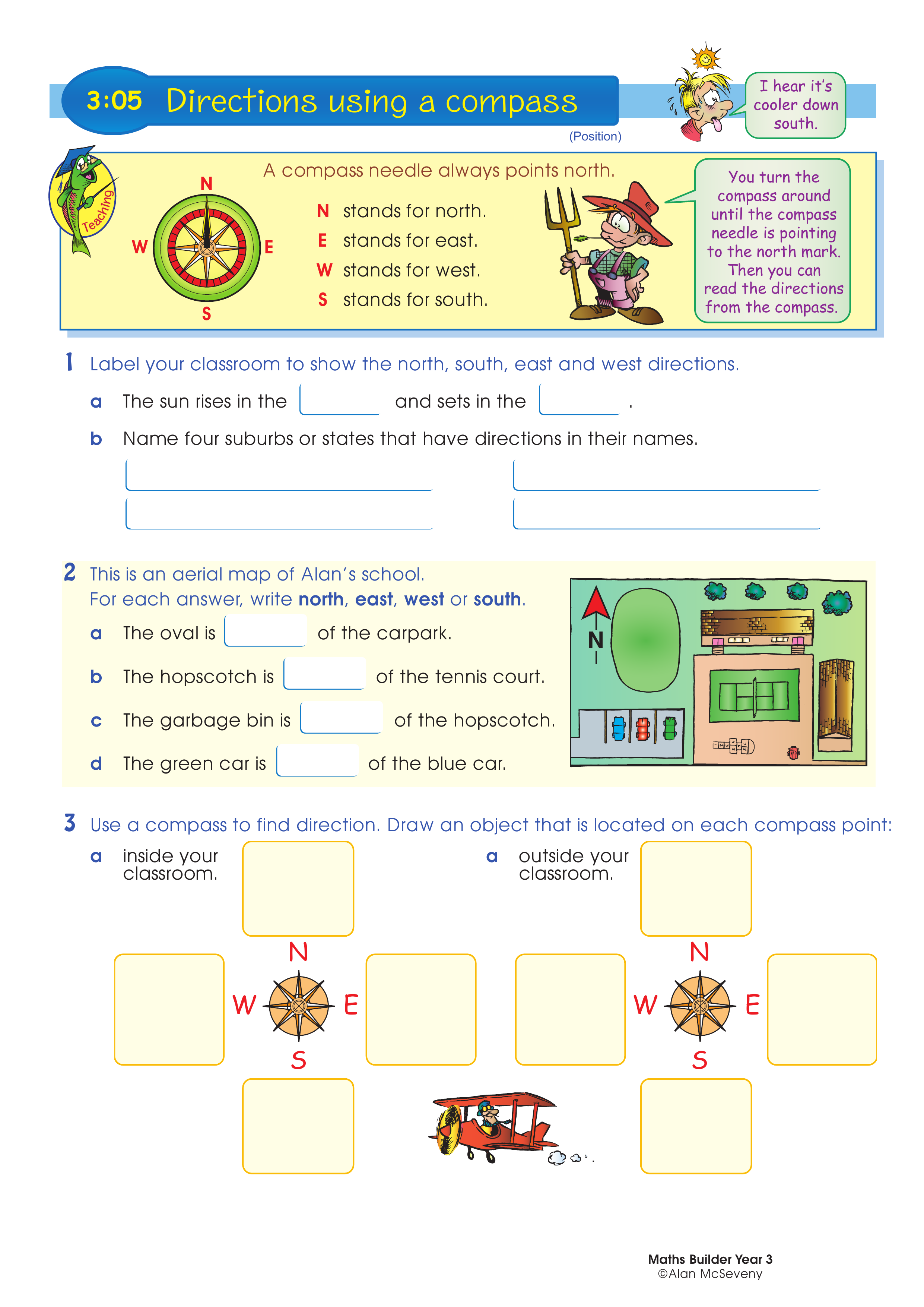 Directions using a compass — worksheet preview