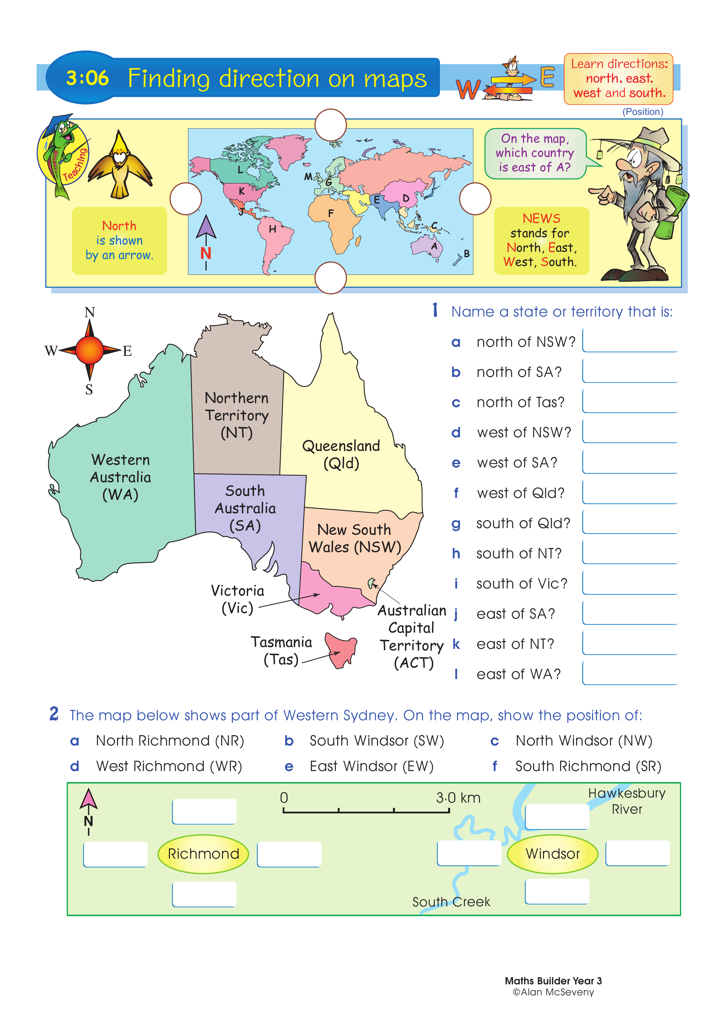 Finding directions on maps — worksheet preview