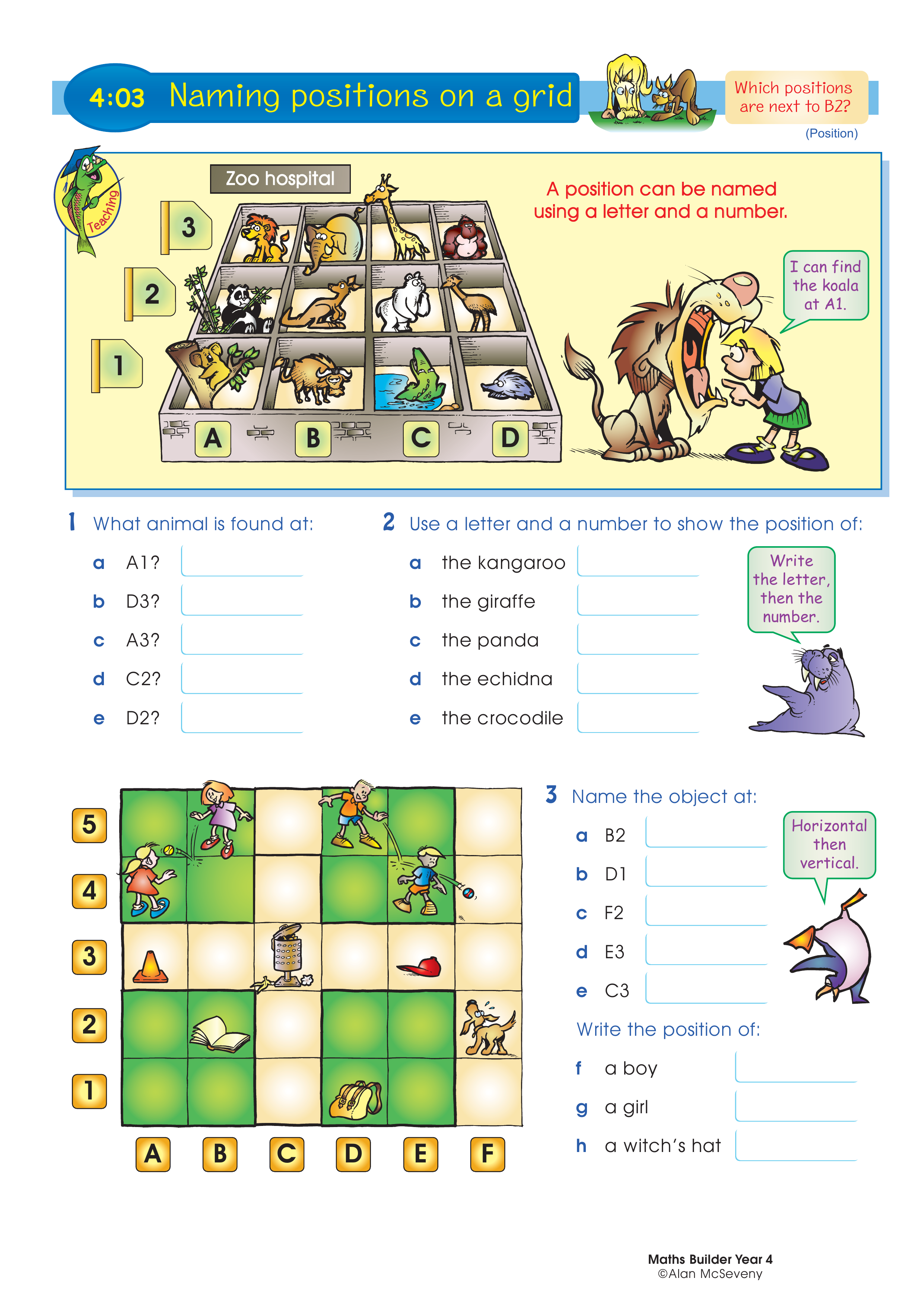 Naming positions on a grid — worksheet preview