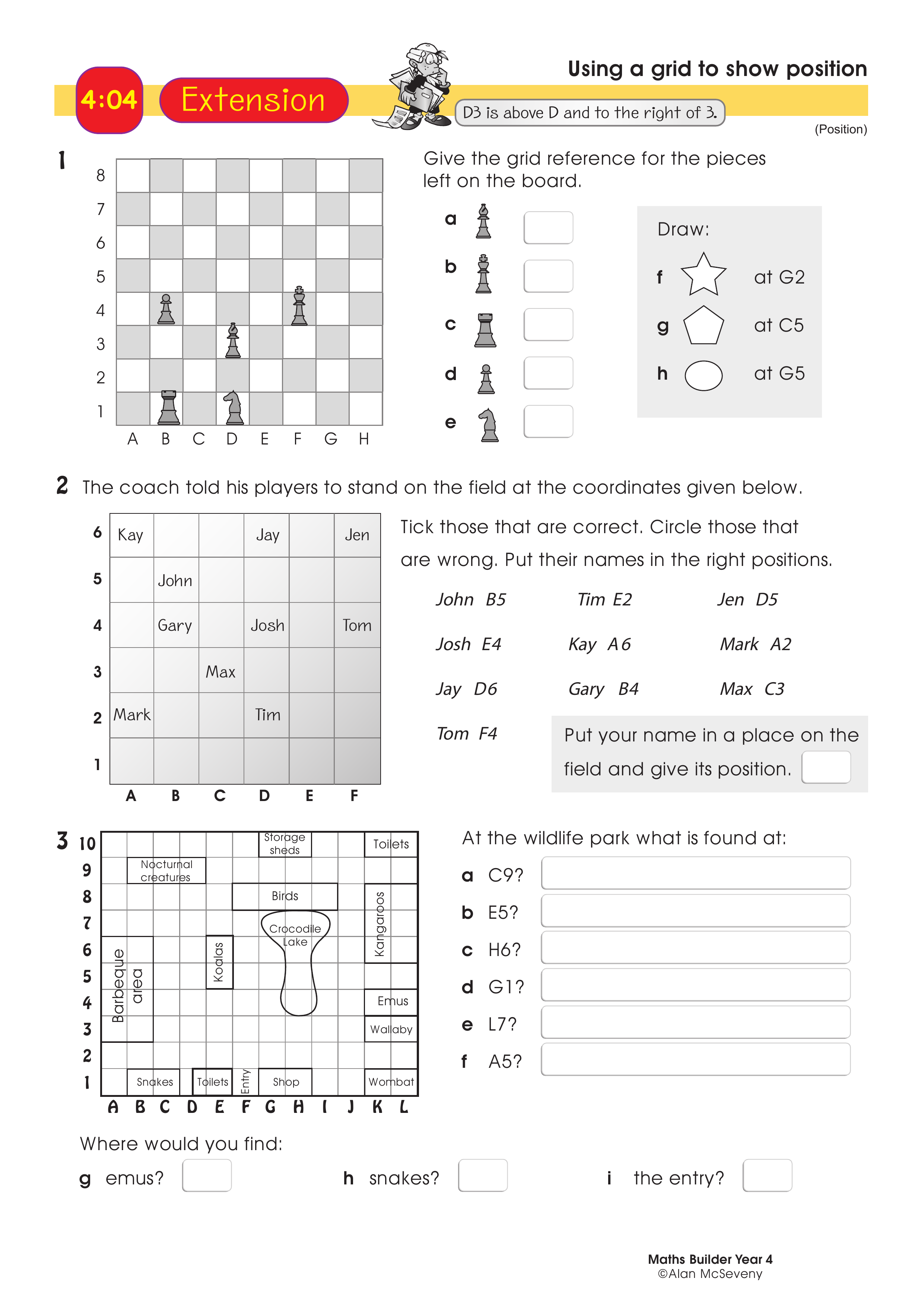 Using a grid to show position — worksheet preview