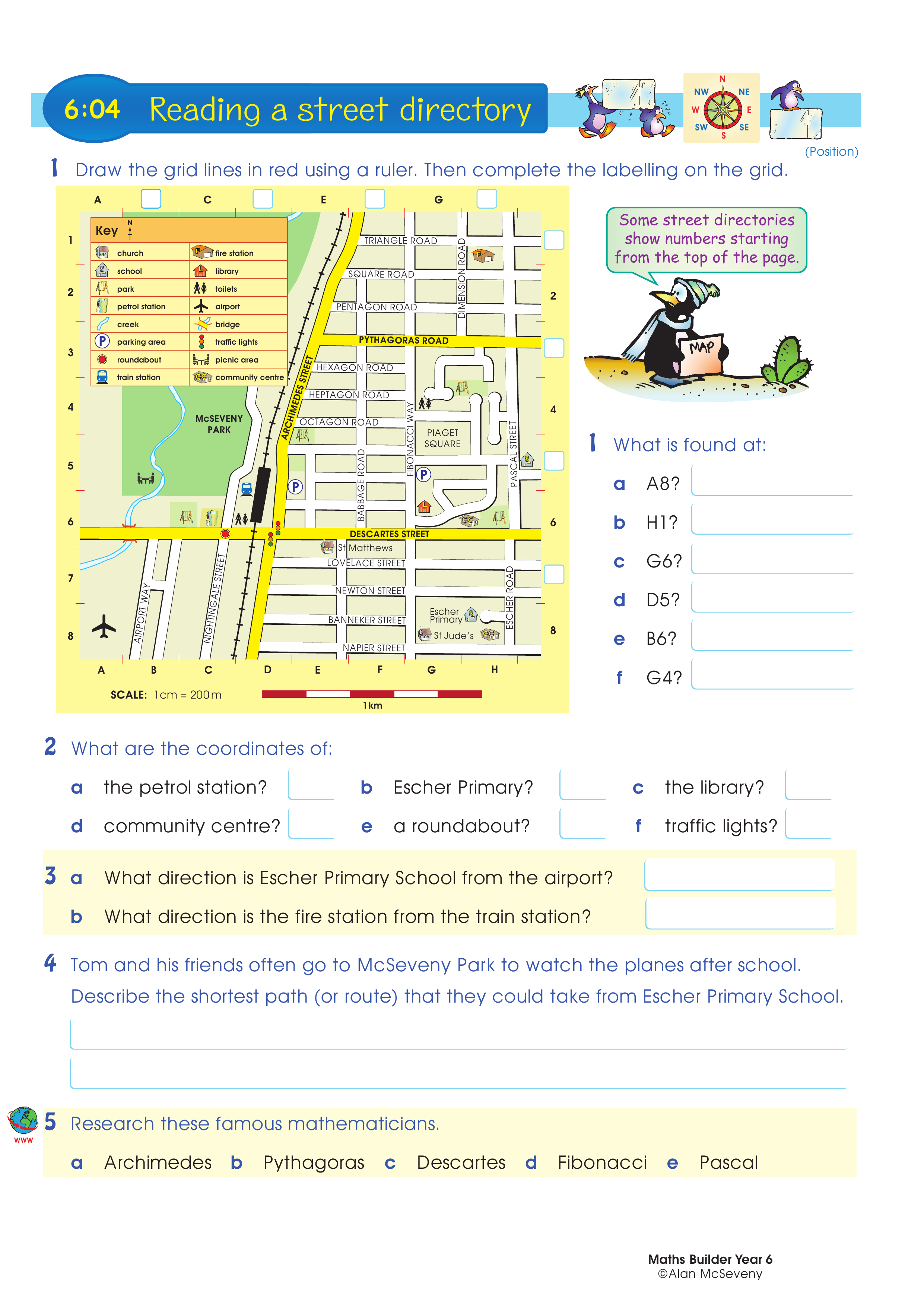 Reading a street directory — worksheet preview