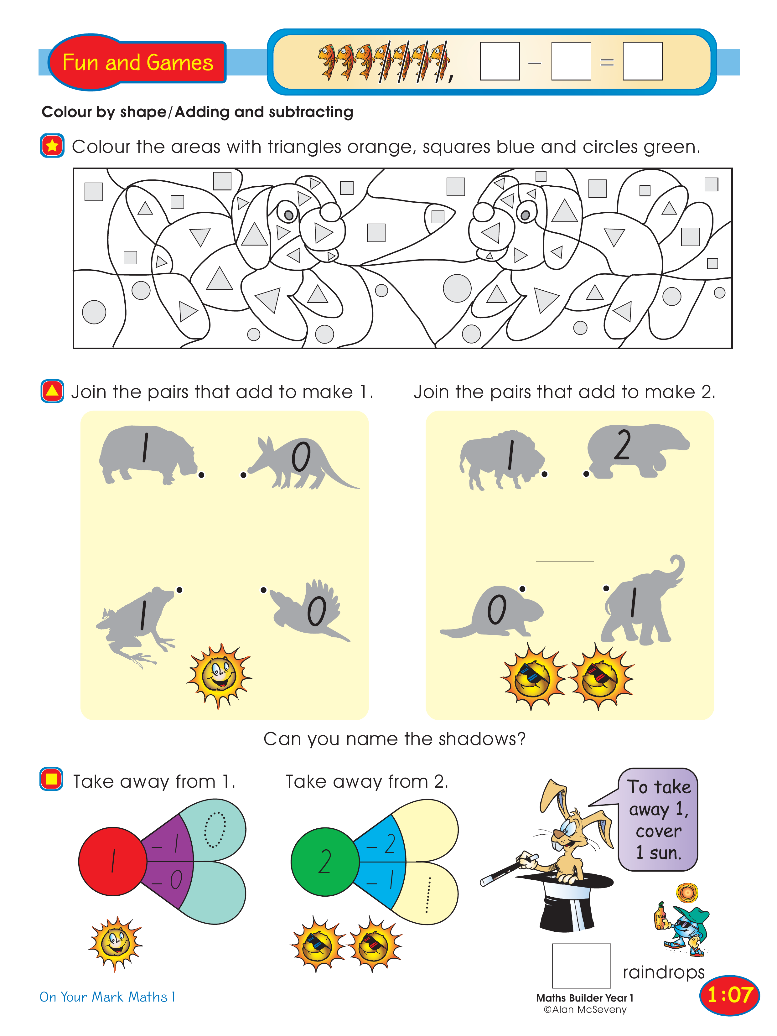Colour by shape/Adding and subtracting — worksheet preview