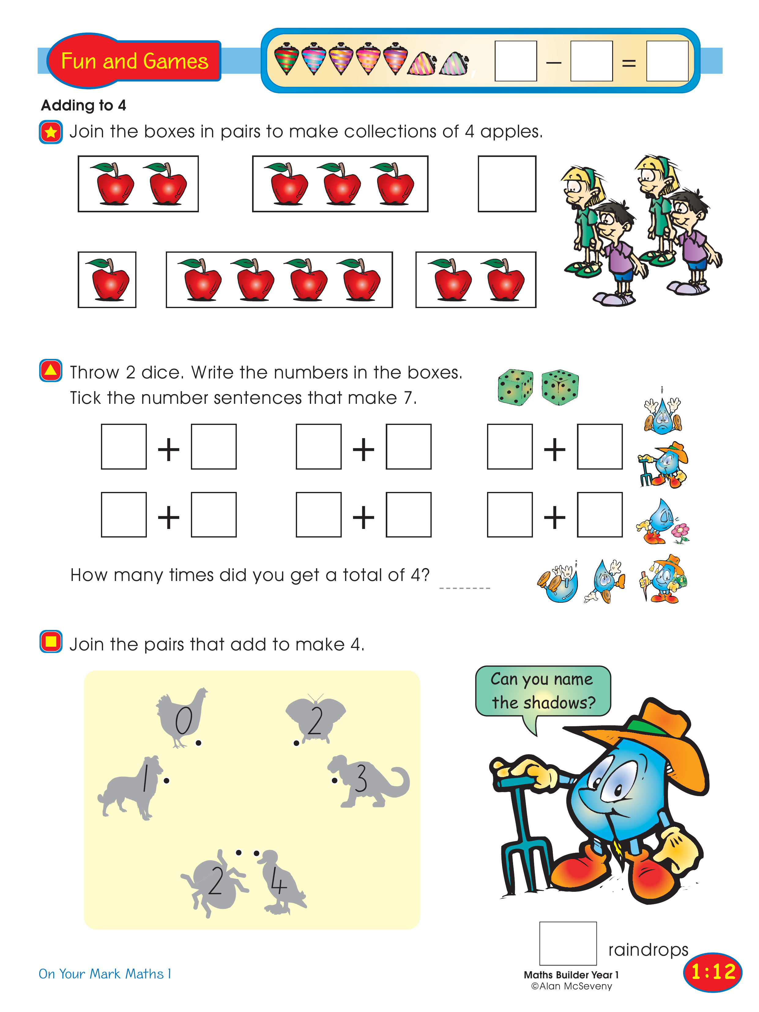 Adding to 4 — worksheet preview