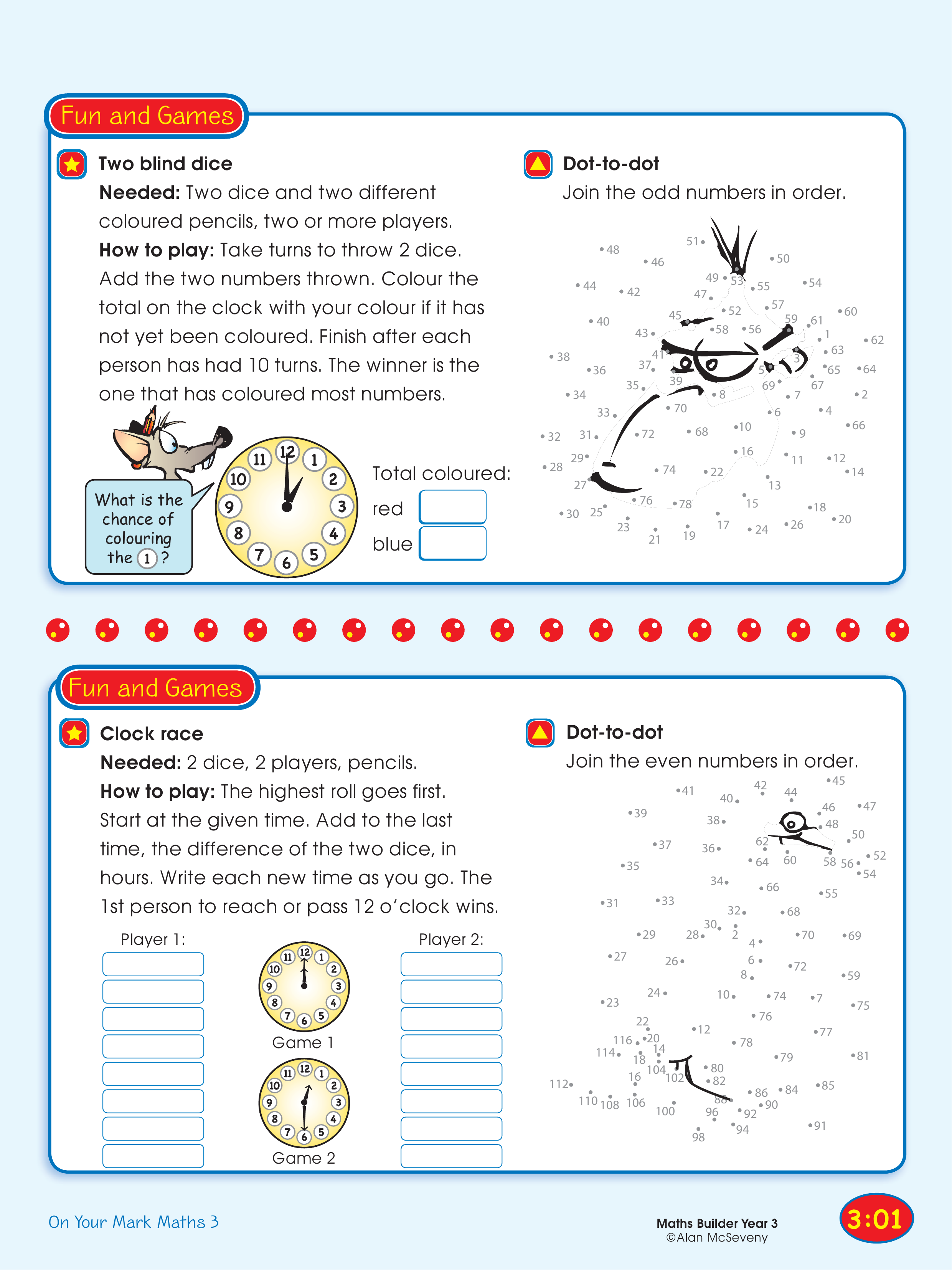 Two blind dice, Dot-to-dot/Clock race, Dot-to-dot — worksheet preview