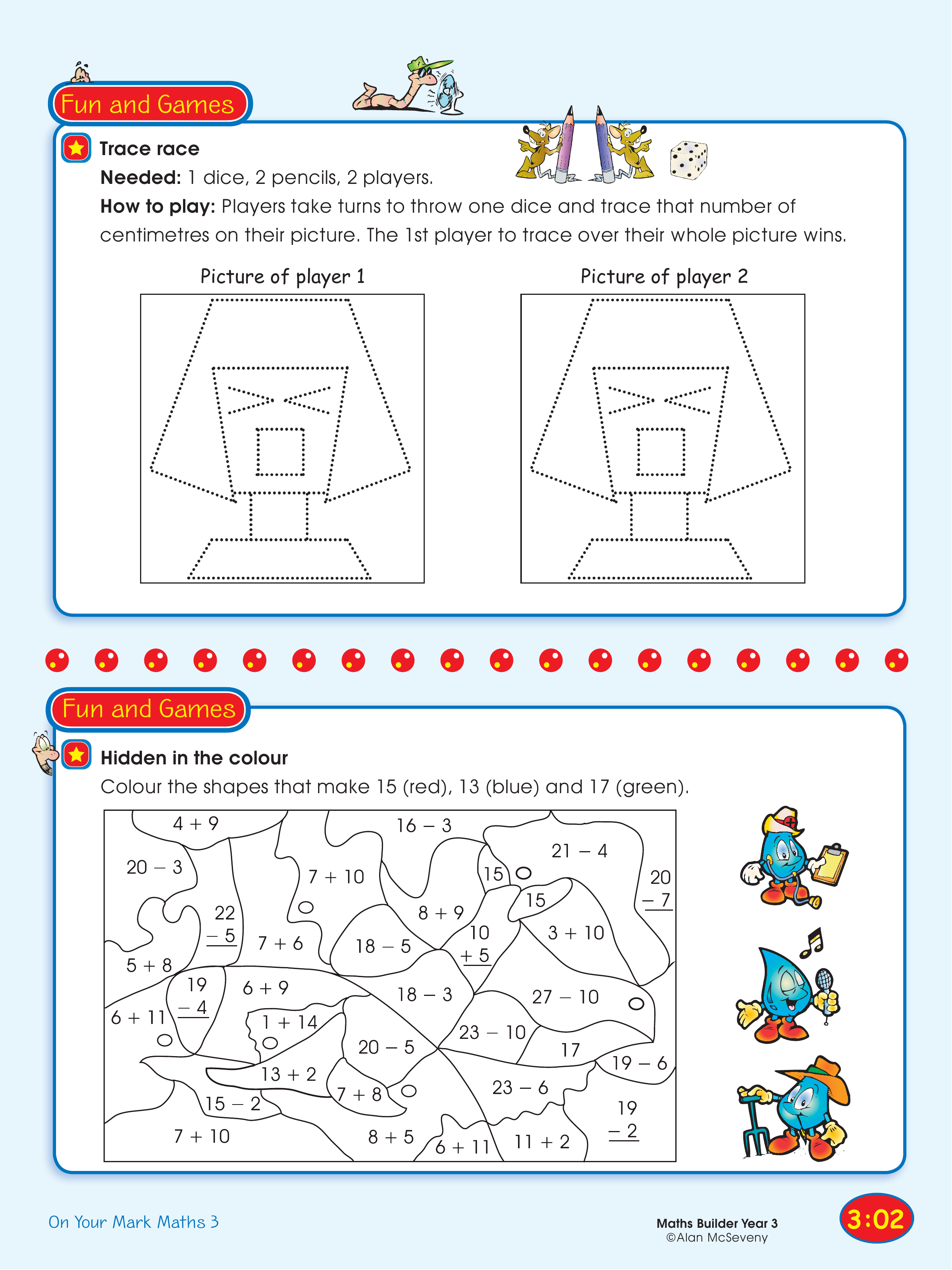 Trace race/Colour the shapes — worksheet preview